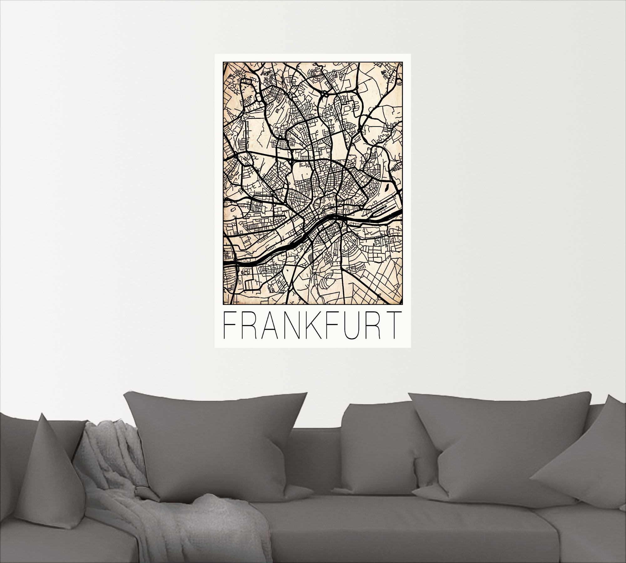 Artland Wandbild »Retro Karte Frankfurt Deutschland Grunge«, Deutschland, (1 St.), als Alubild, Leinwandbild, Wandaufkleber oder Poster in versch. Grössen