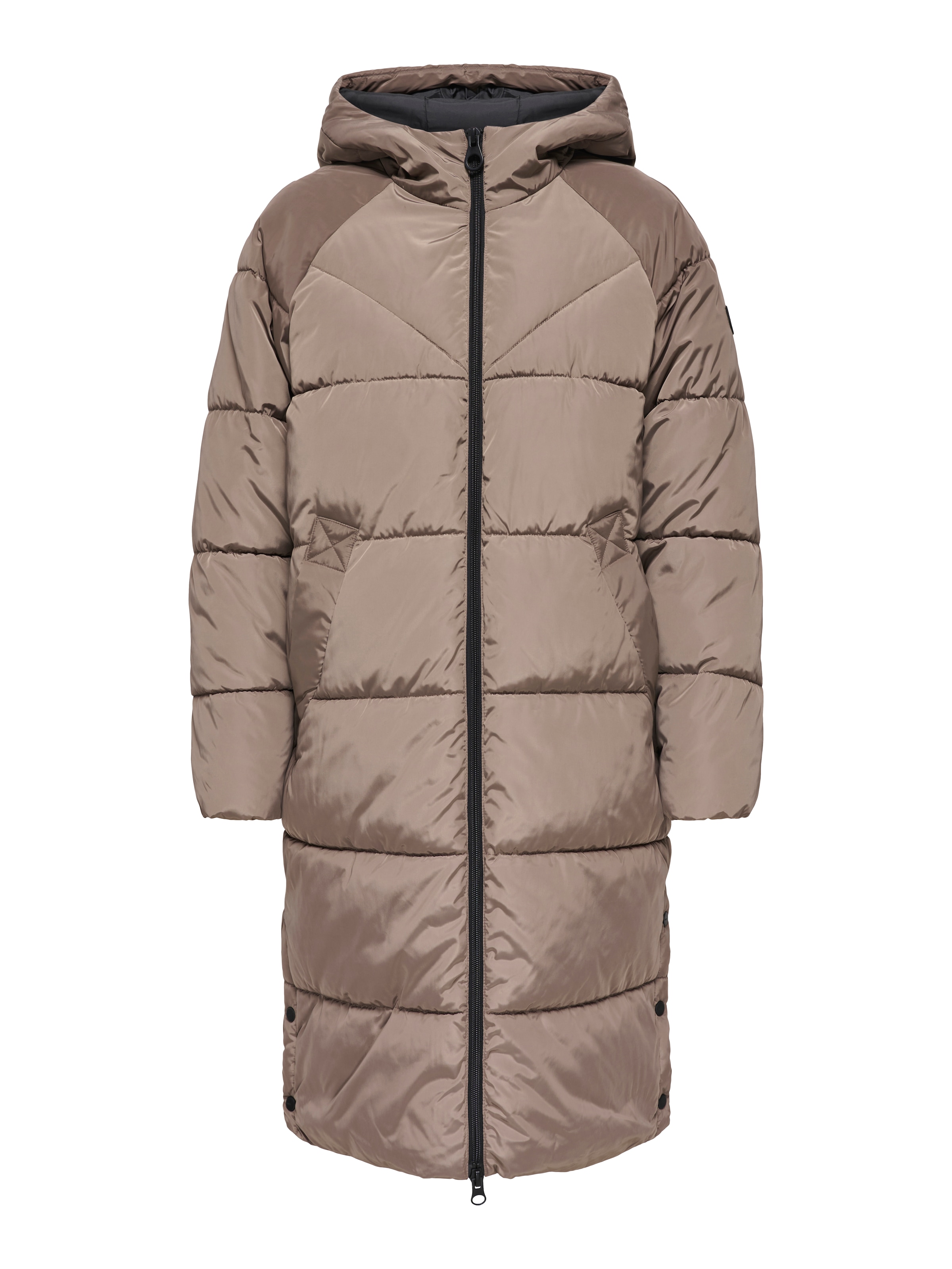 ONLY Steppmantel »ONLAMAND – Langer Puffercoat mit 2-Wege-Reissverschluss«, lässig geschnitten, modisch, Steppware, Materialmix, hochschliessend