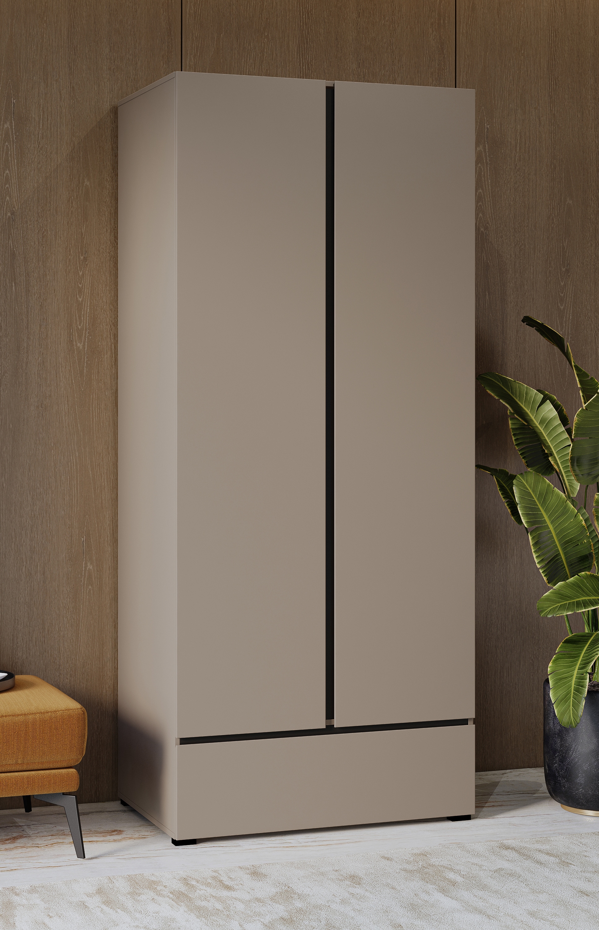 Home affaire Drehtürenschrank »Cross, moderner griffloser Kleiderschrank«, Wäscheschrank mit Schublade, Garderobe, Türen
