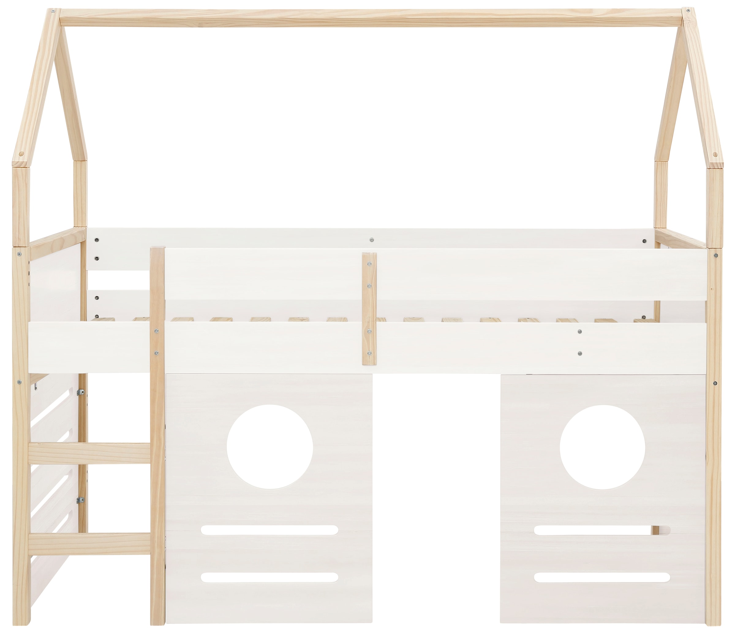 Lüttenhütt Hochbett »Janne«, Kiefernholz, Einzelbett, inklusive Holzleiter, Liegefläche 90x200 cm