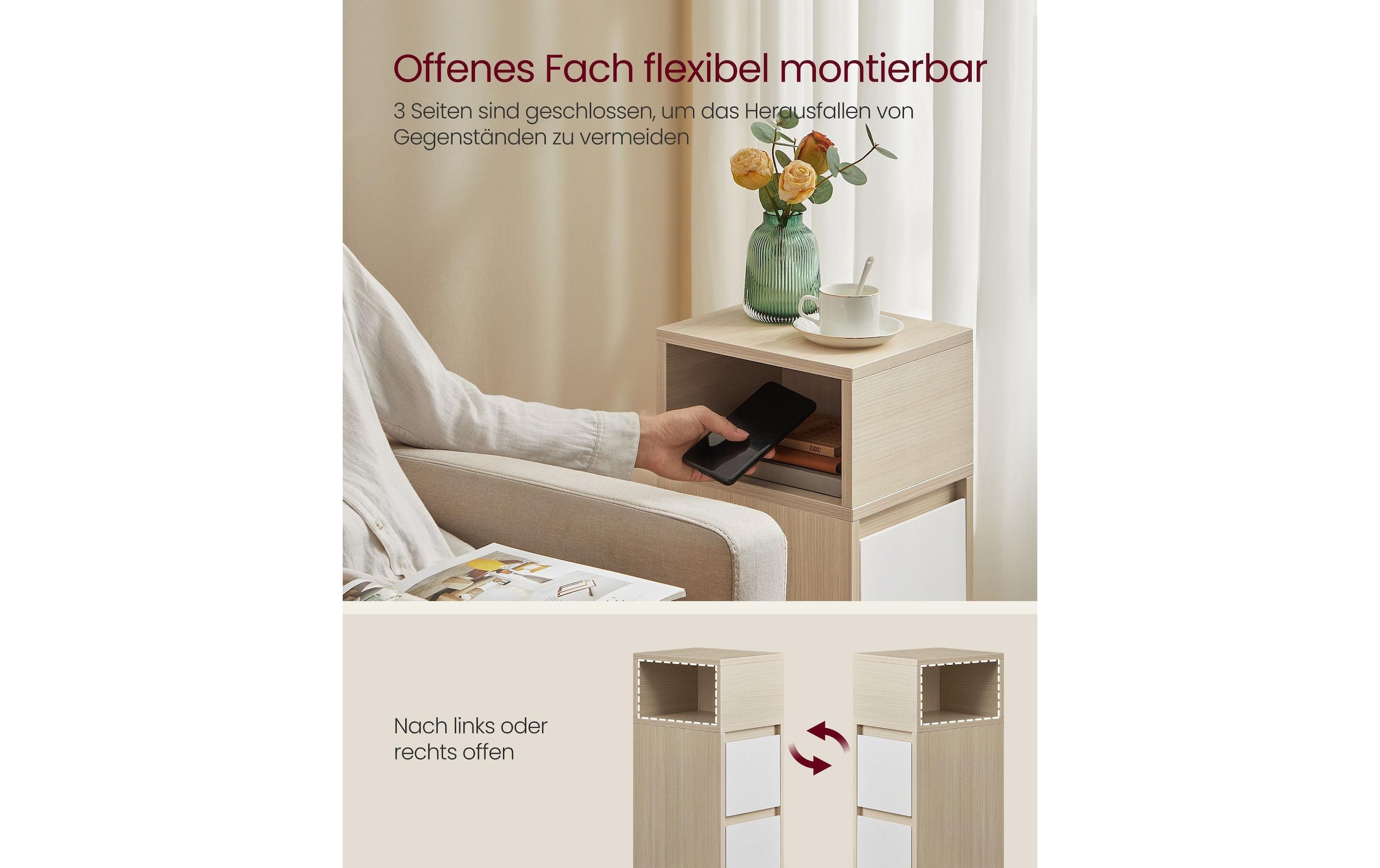 VASAGLE Nachttisch »2er Set 25 x 65 cm«