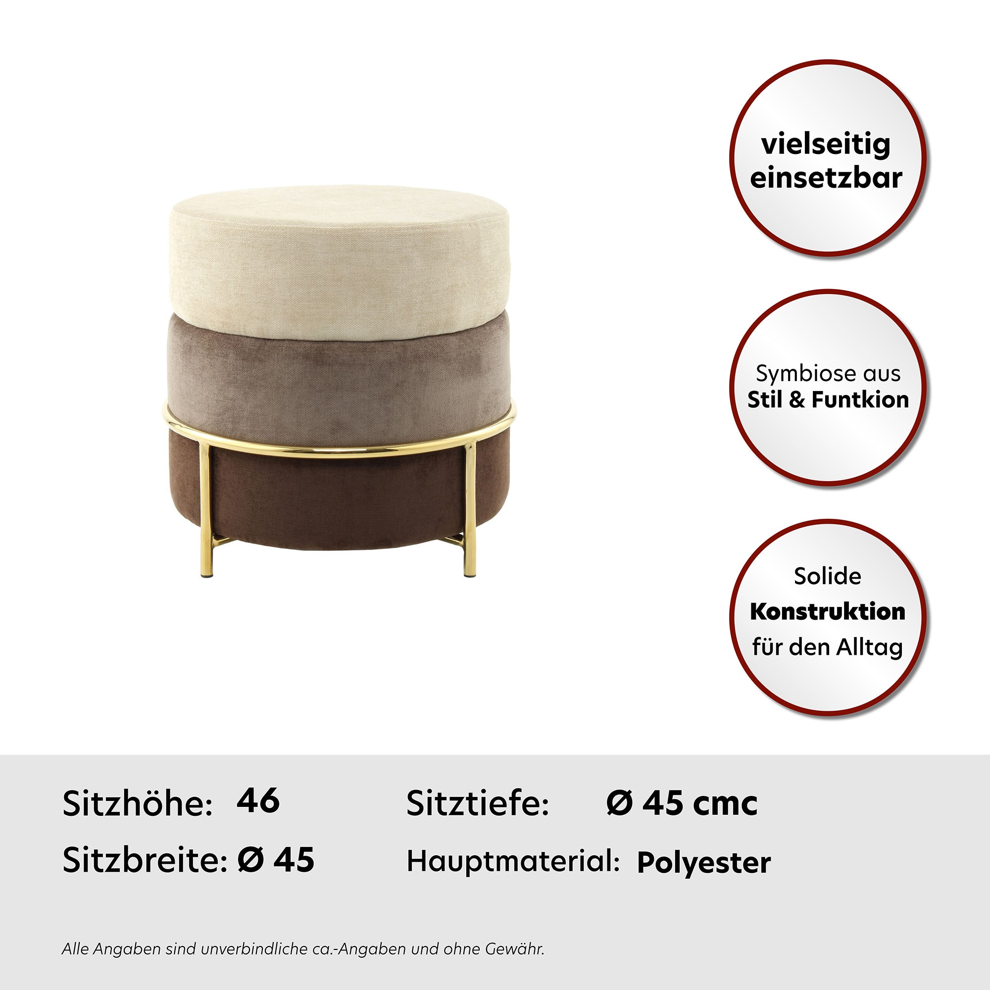 Kayoom Sitzhocker »Hocker Matilda 225, Komfortable runde Form, Gemütlicher Design-Hocker«, (1 St.), samtweich, elegant, gepolstert, grosse Sitzfläche