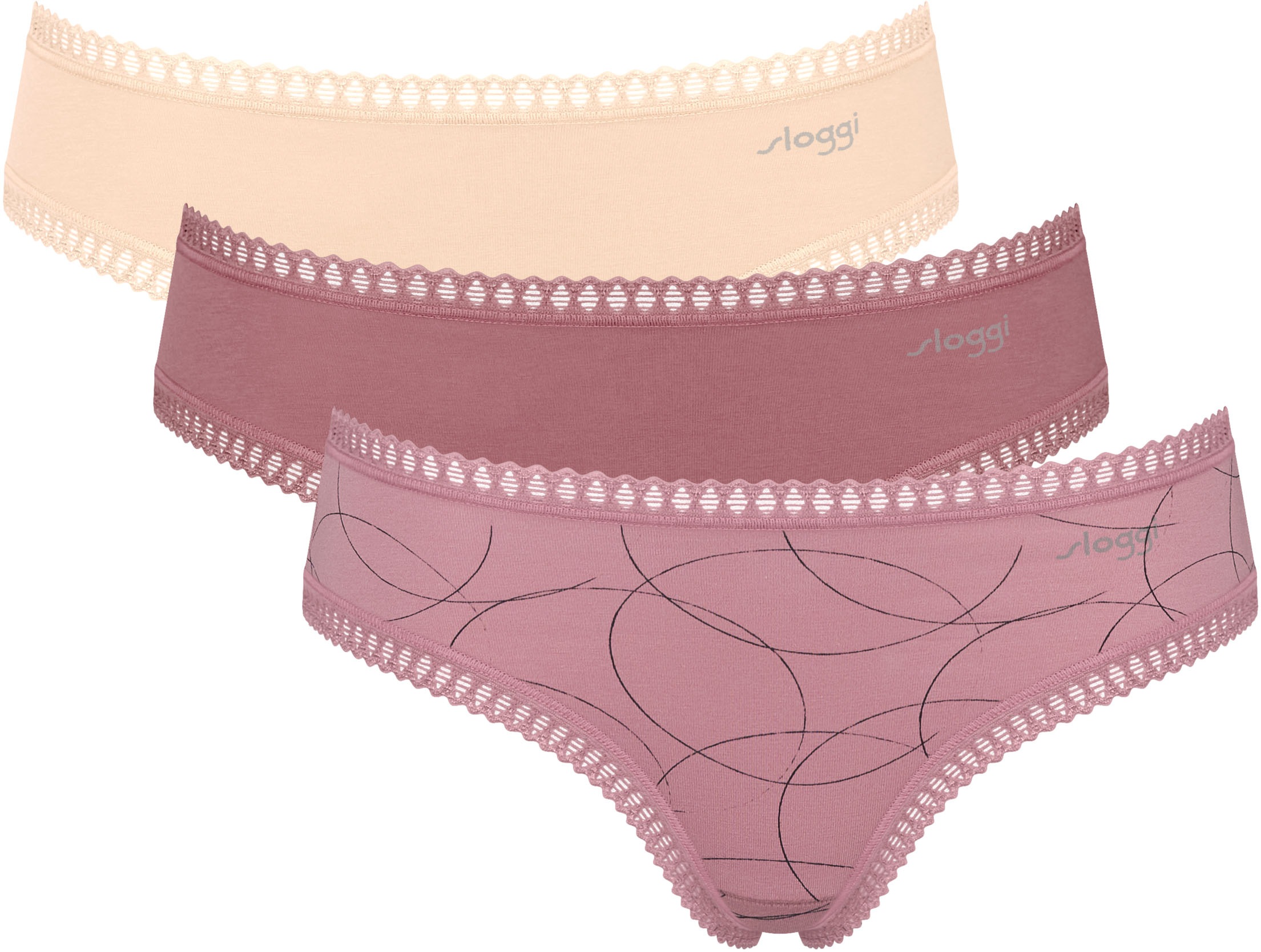 sloggi Hipster »GO Crush« 3er Pack, Spitze, elastisch, weich, Multipack, Baumwollmix