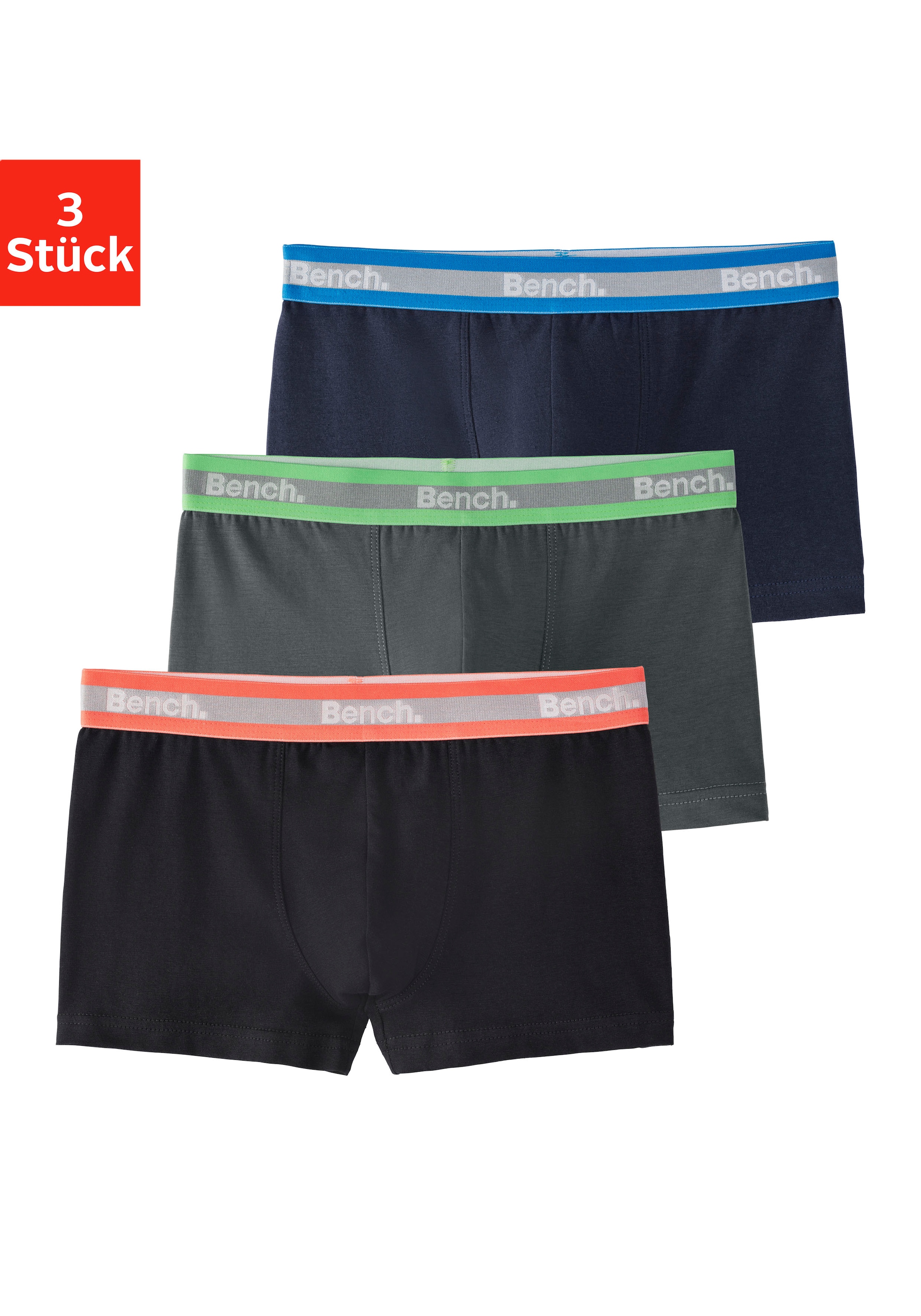 Bench. Boxer »Boxershorts für Jungen« Packung, 3 Stk. unifarben mit neon Bündchen