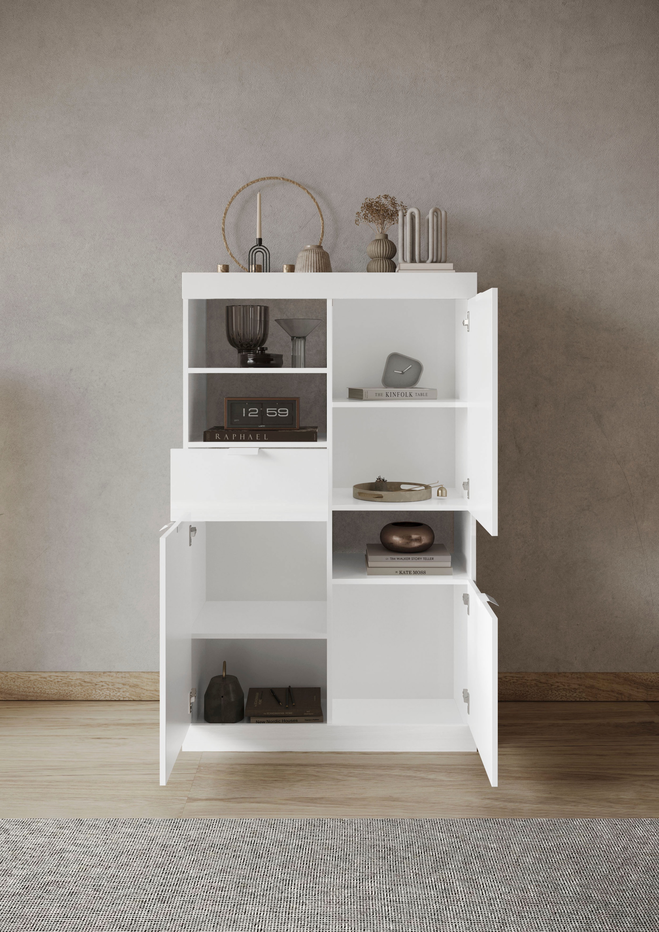 INOSIGN Highboard »Slim«, Breite 91 cm, weiss Hochglanz Lack