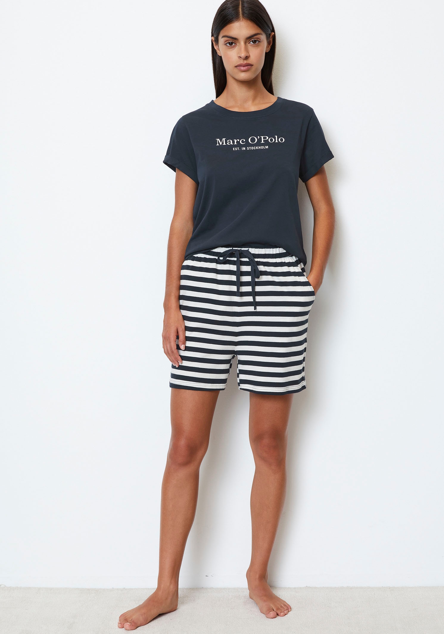 Marc O'Polo Pyjama »Mix & Match Cotton-Woven«, (Set, 2 tlg.), mit grossem Marken-Logo auf der Brust