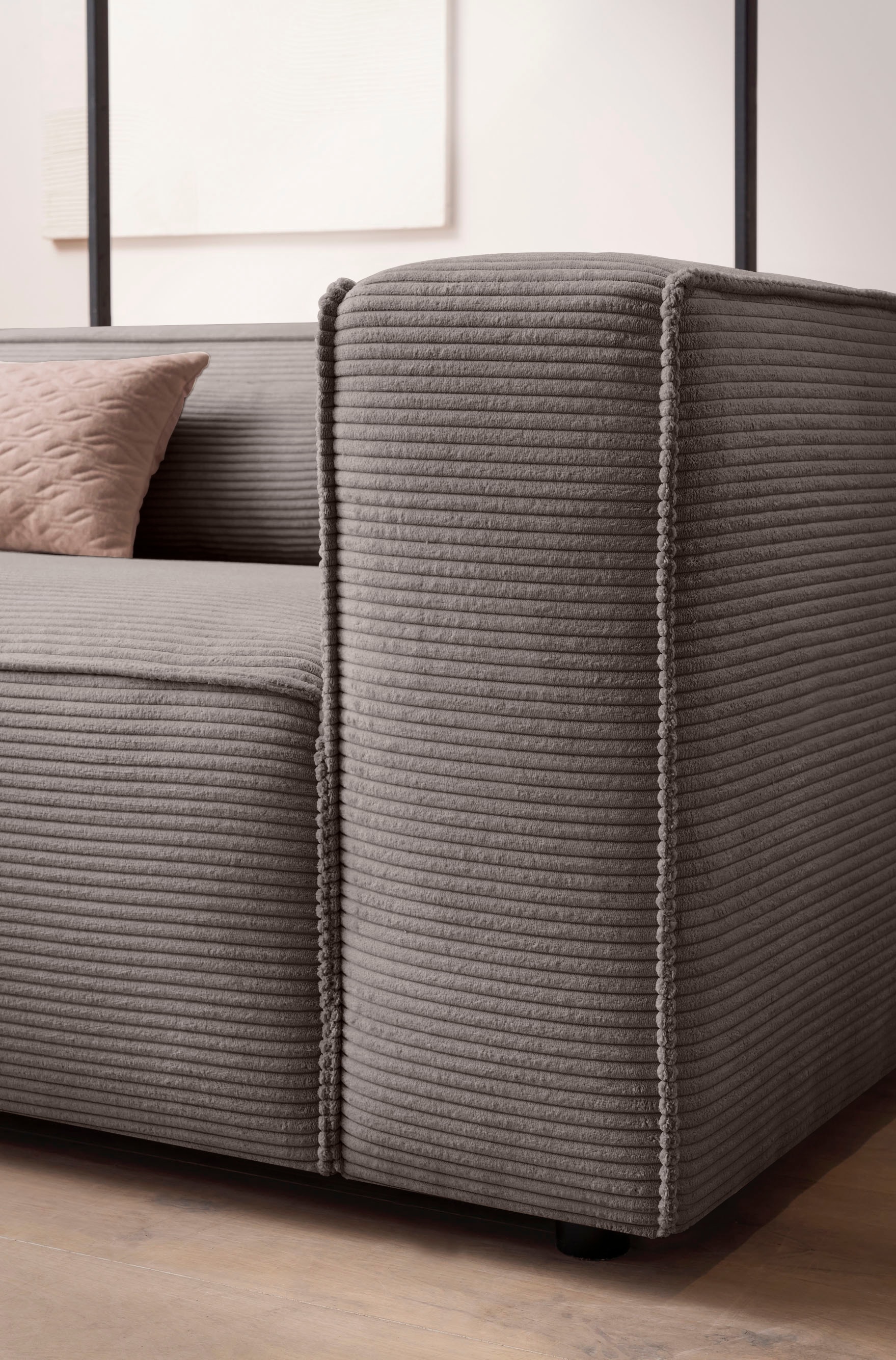 LeGer Home by Lena Gercke 3-Sitzer »PIARA XXL, Sofa mit Kedernaht in Cord, Leinenoptik o. Strukturstoff«, schwarze Füsse, bequemer Sitzkomfort, extra tiefe Sitzfläche