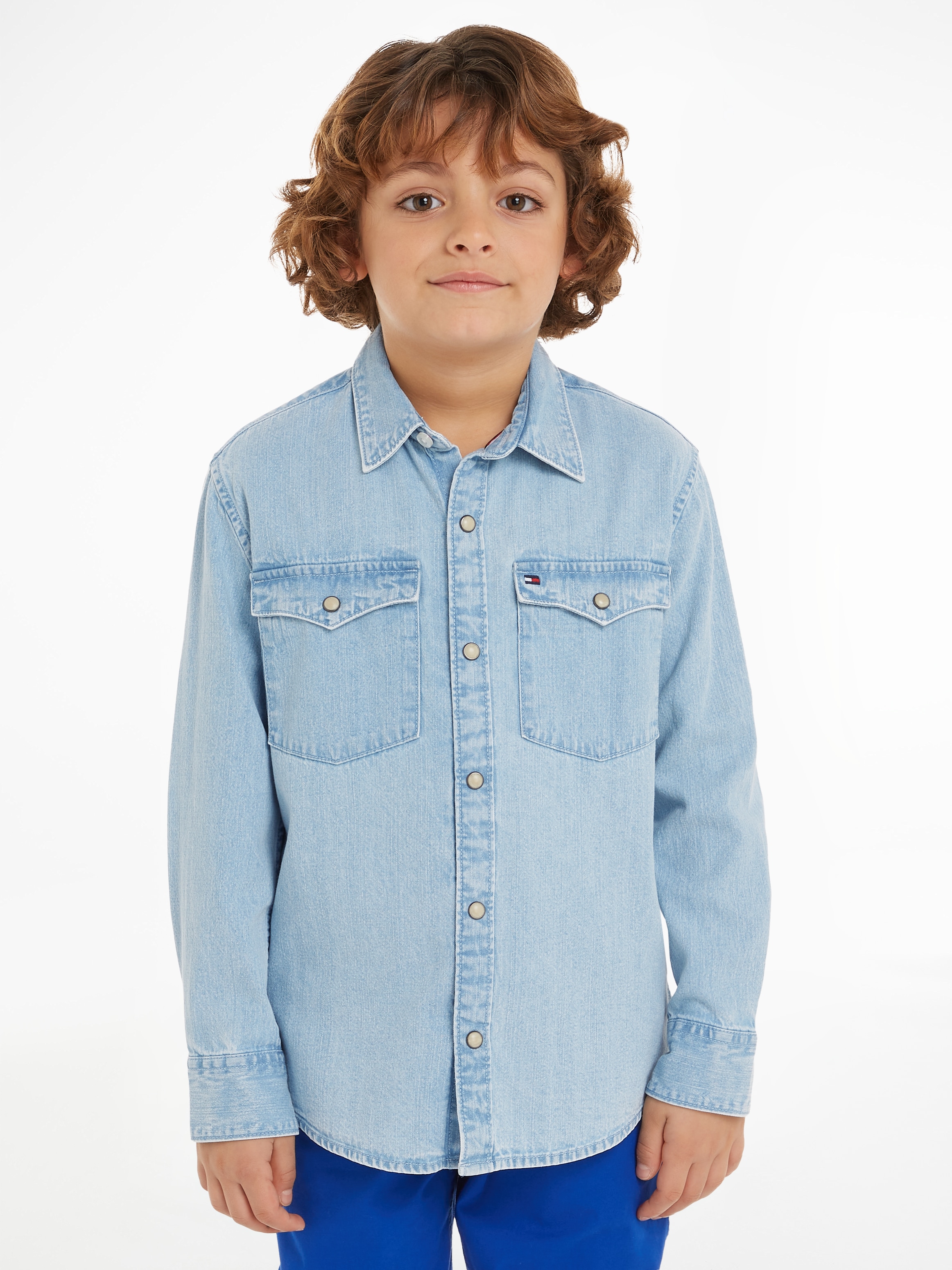 TOMMY HILFIGER Langarmhemd »DENIM SHIRT LS«, Kinder bis 16 Jahre mit Logostickerei