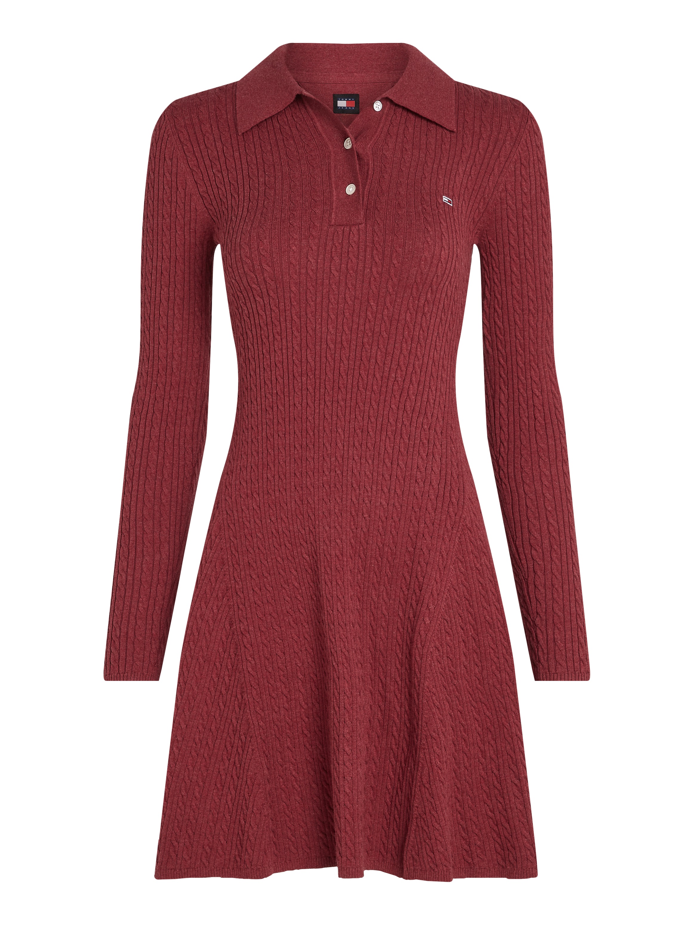 Tommy Jeans Strickkleid »TJW F&F POLO CABLE SWEATER DRESS«, mit kleinem Zopfmuster, Polokragen