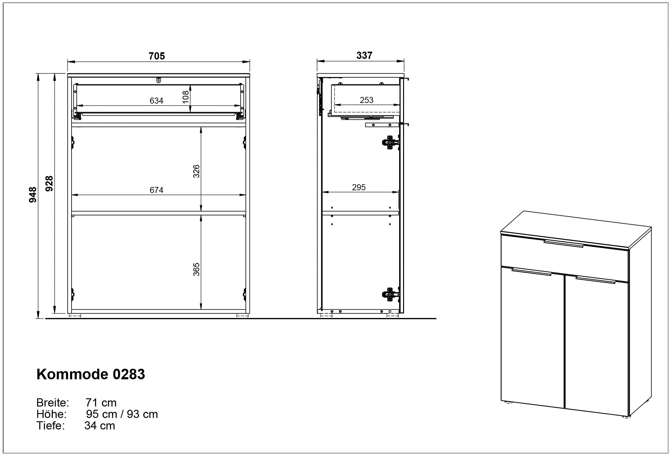 GERMANIA Midischrank »Crandon«, Kommode mit einer Schublade und 2 Türen,ein verstellbarer Einlegeboden