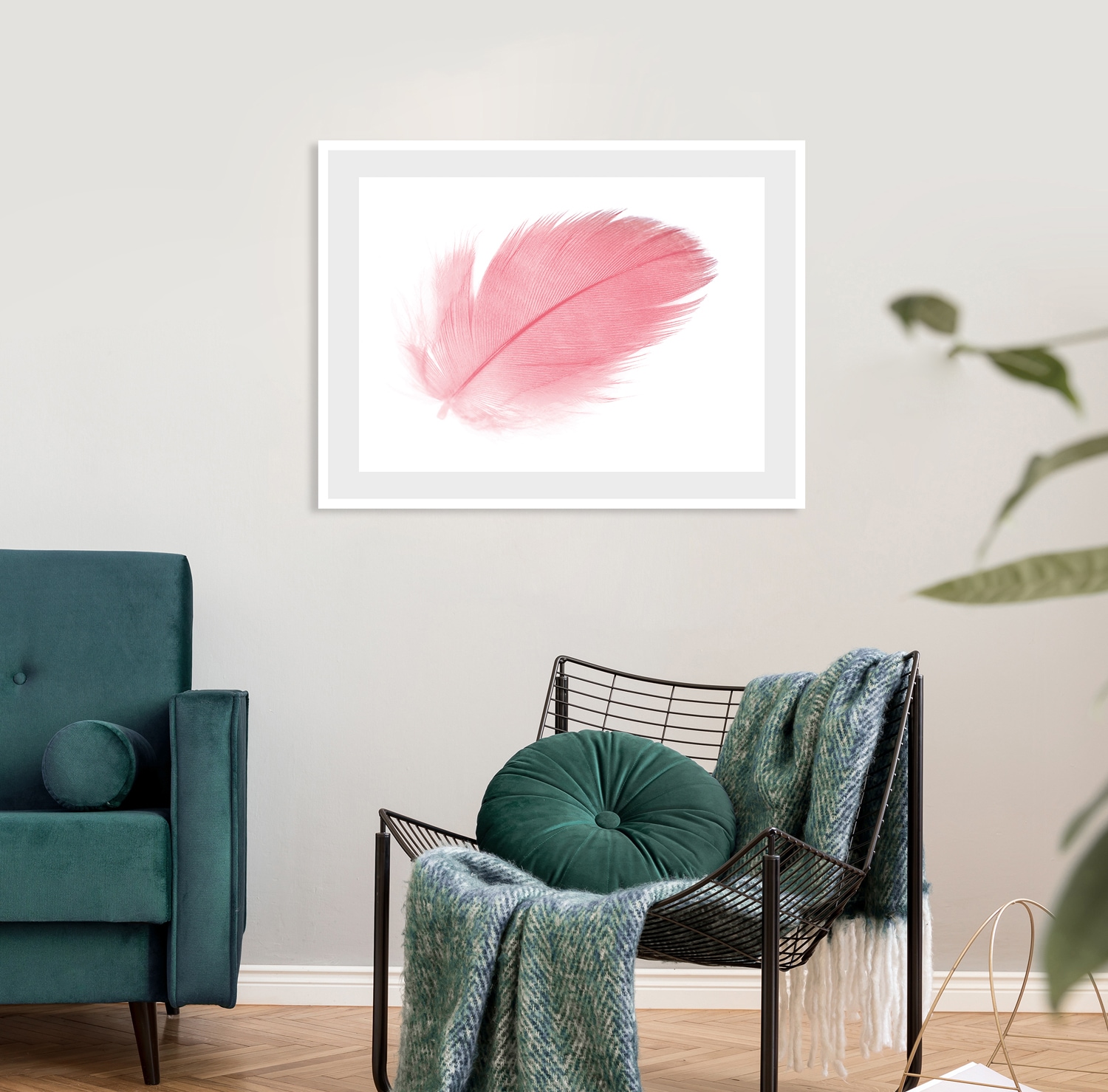 queence Bild "Finja" Federn  Kunst gerahmt, Rosen