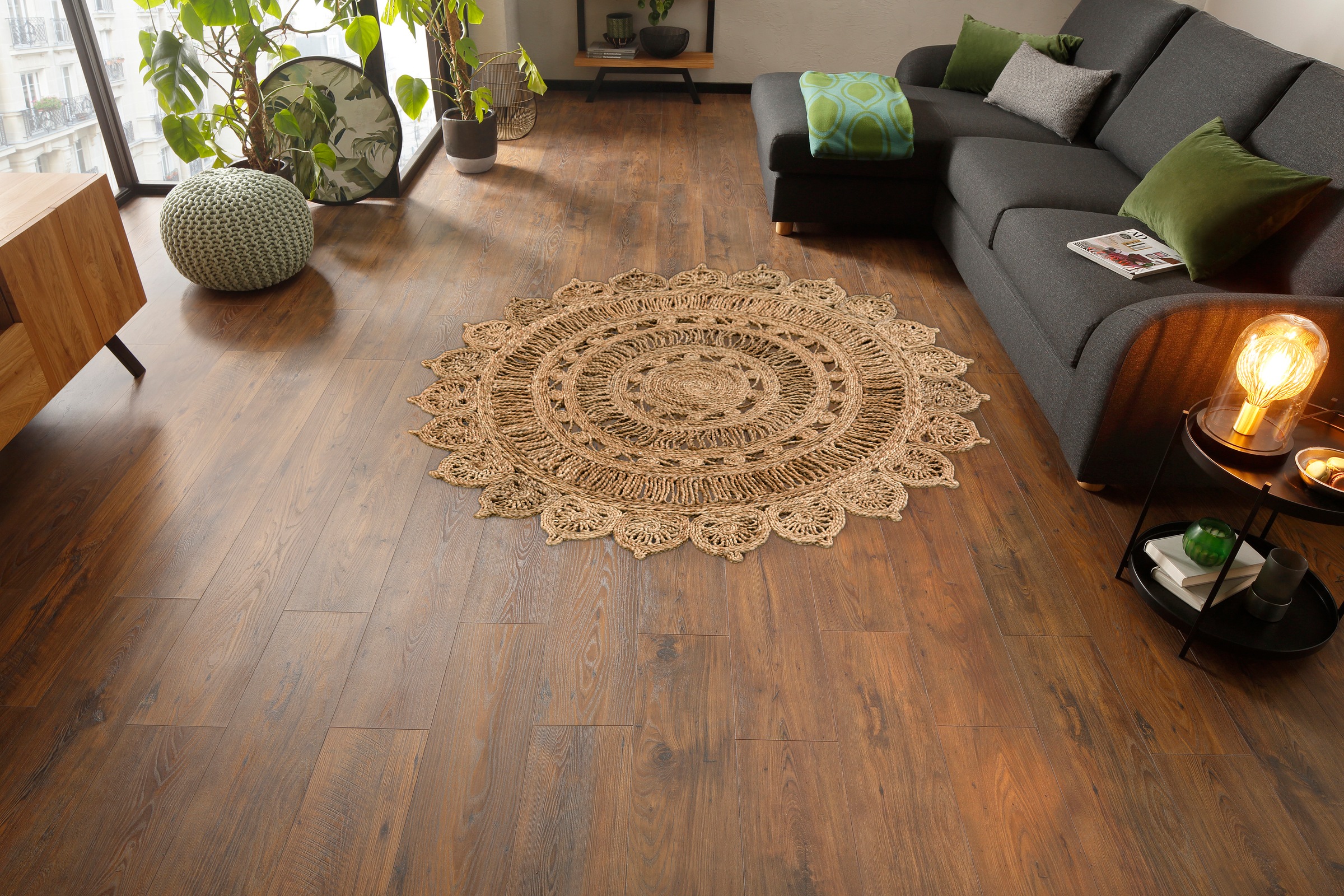 my home Teppich »Amar«, rund, 7 mm Höhe, geflochtener Wendeteppich, 100% Jute, Boho Stil, Wohnzimmer, Esszimmer