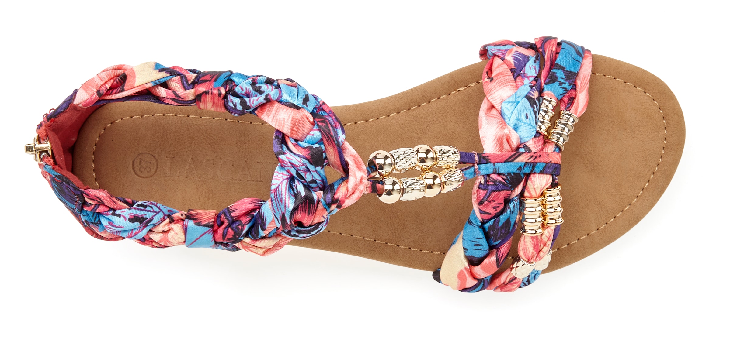 LASCANA Sandale »Sommerschuh, Pantolette, offener Schuh, Sandalette,«, mit raffinierten Riemchen und Verzierung VEGAN