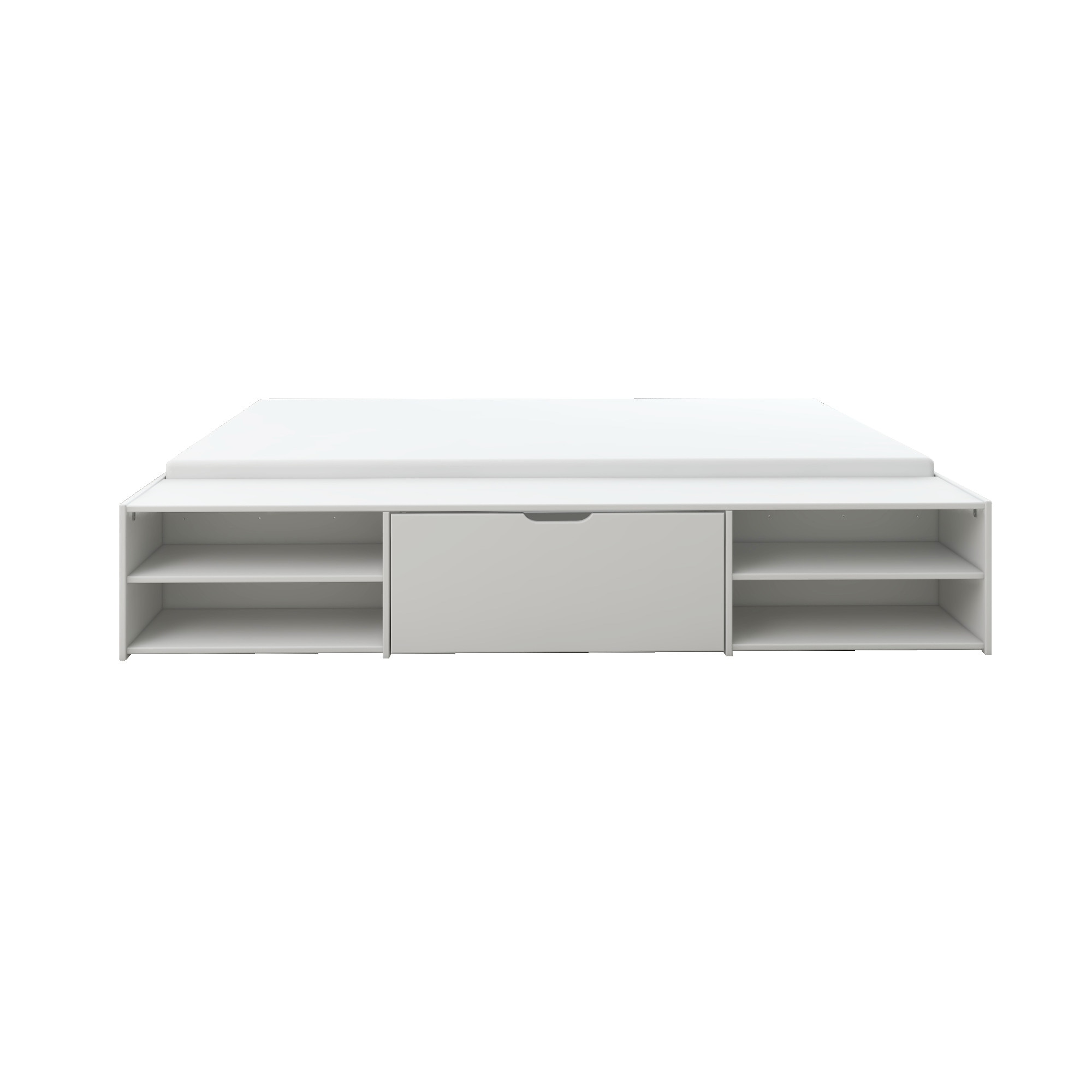 Home affaire Stauraumbett »Cavan, Jugendbett, Podestbett, Futonbett, Made in EU«, (Breite/ Belastbarkeit: 120cm/200 KG, 90cm/ 100KG), inklusive Lattenrost, viel Stauraum, breite Ablage, FSC® zertifiziert