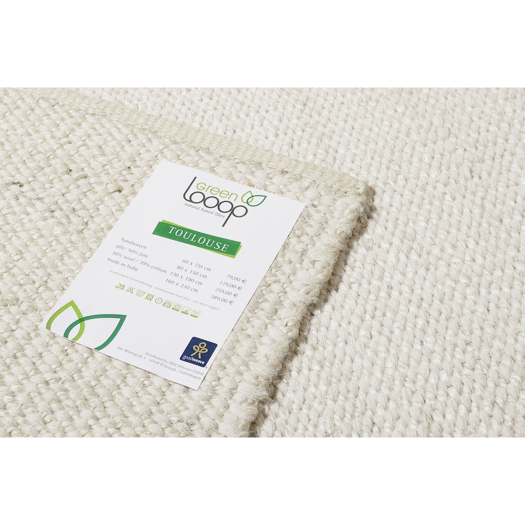 Green Looop Wollteppich »Toulouse«, rechteckig, Naturfaser Teppich aus Wolle und Jute, Wohnzimmer