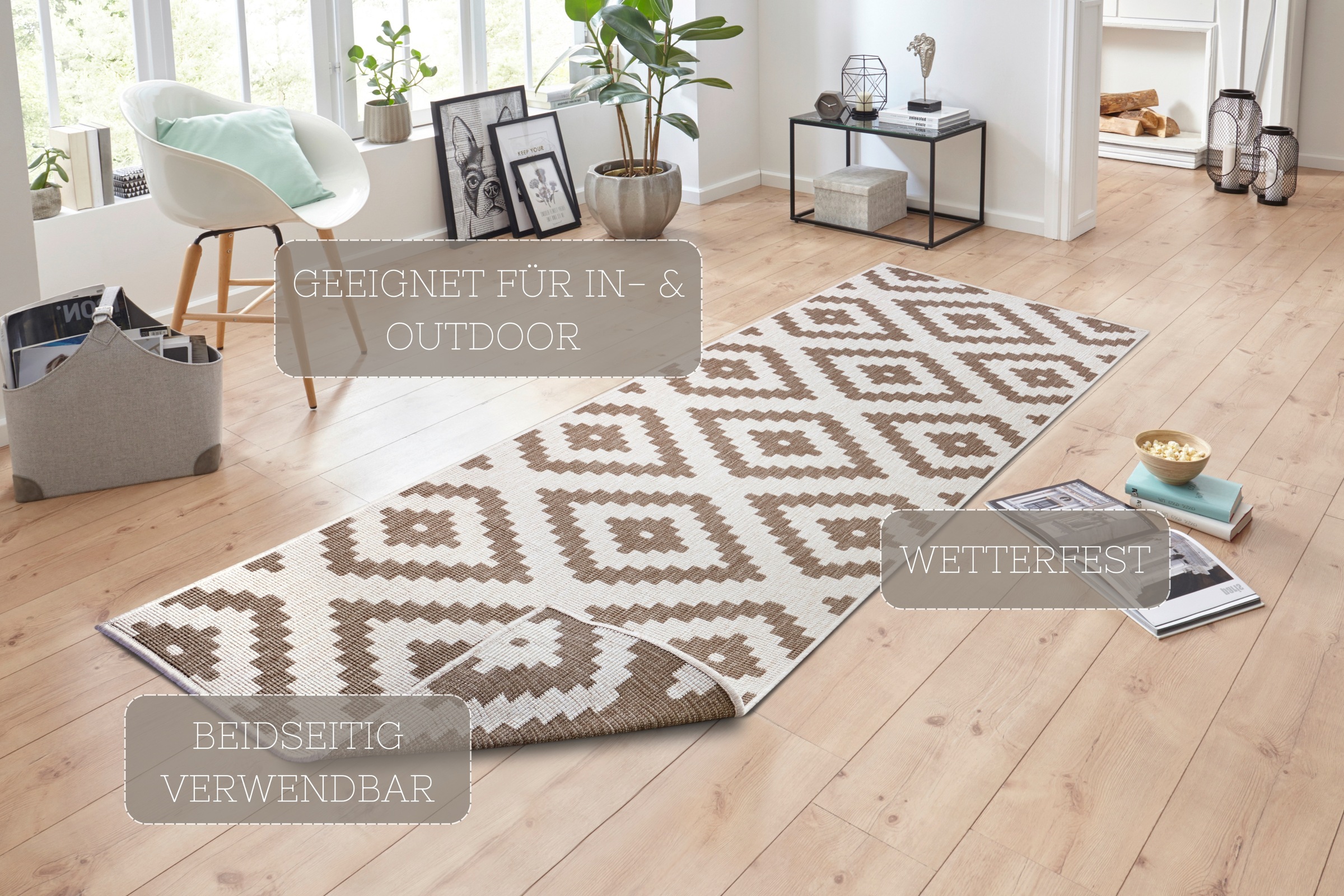 HANSE Home Teppich »Malta Wendeteppich«, rechteckig, 5 mm Höhe, In-& Outdoor, Wetterfest, Balkon, Terrasse, Raute, Läufer, Wohnzimmer