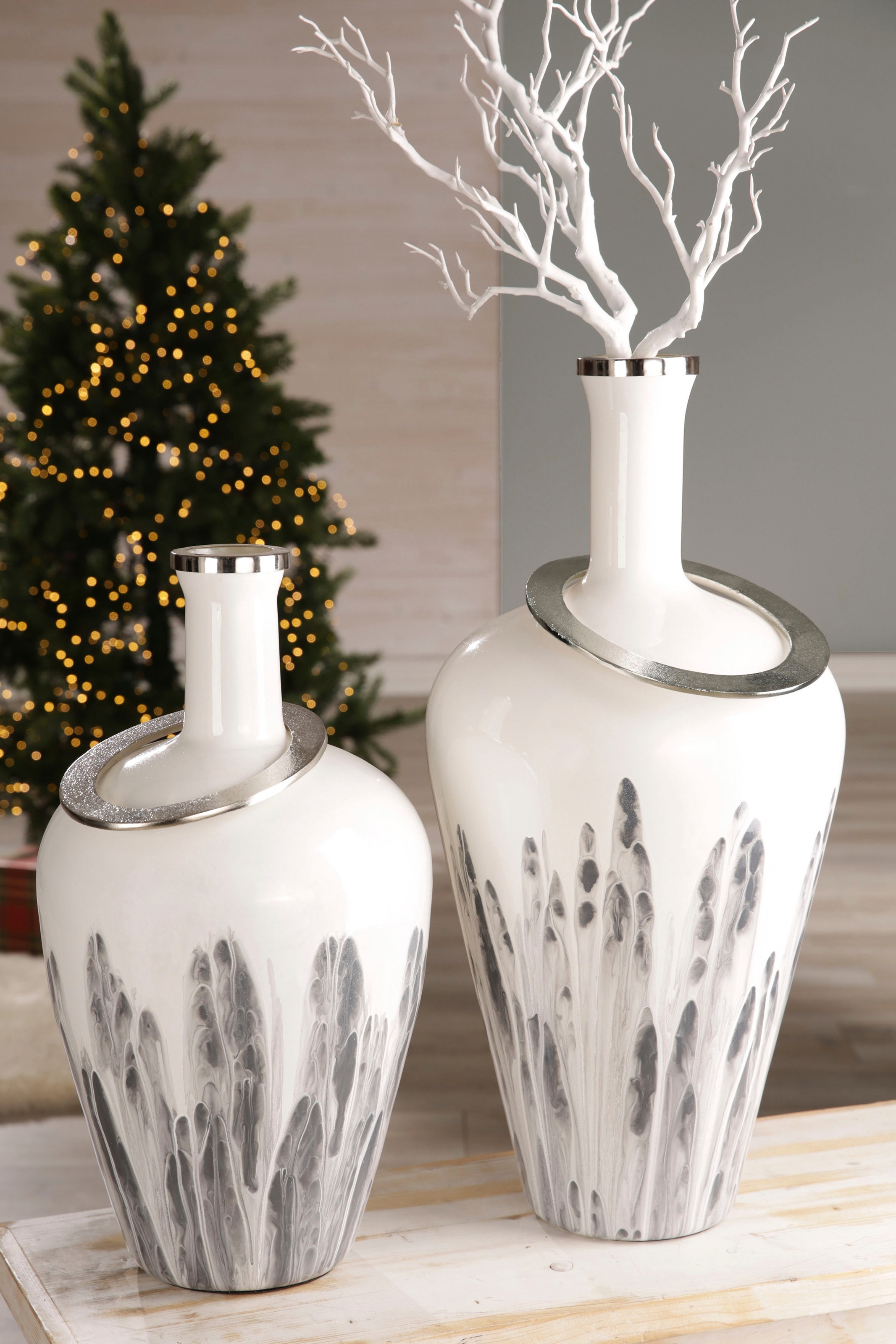 GILDE Bodenvase "Statuario" durchgefärbtes Glas, mit Metallring