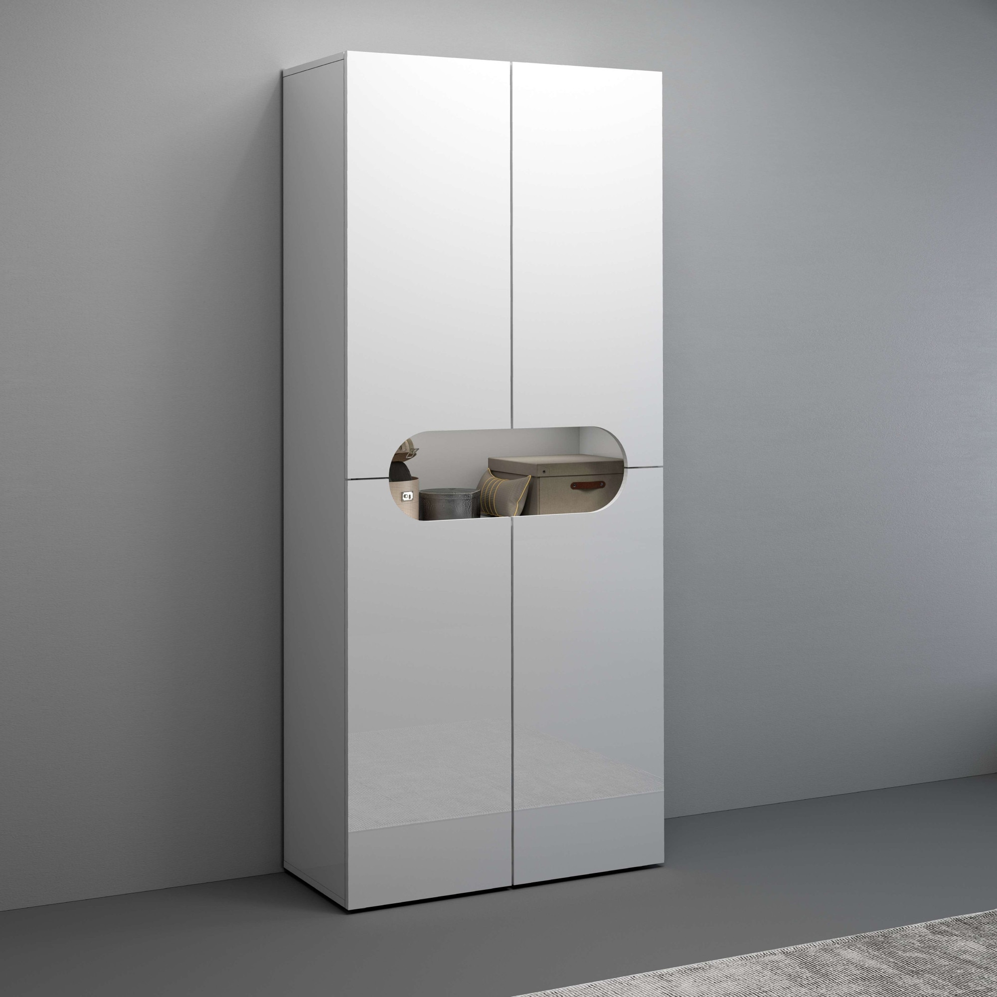 INOSIGN Schuhschrank »Real,Schuhschrank,Schuhkommode,Schuhregal,Breite 80 cm,Höhe 190 cm«, komplett Hochglanz lackiert, 4 Türen mit offenem Fach in ovaler Form