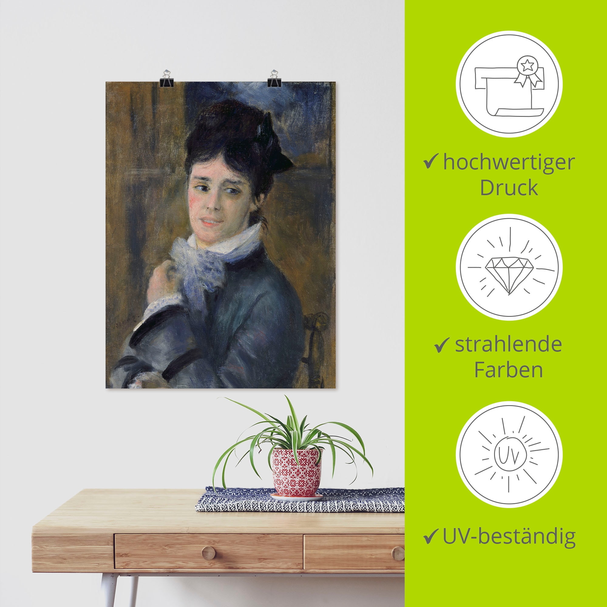 Artland Kunstdruck »Bildnis der Madame Claude Monet. 1872«, Frau, (1 St.), als Leinwandbild, Wandaufkleber oder Poster in versch. Grössen