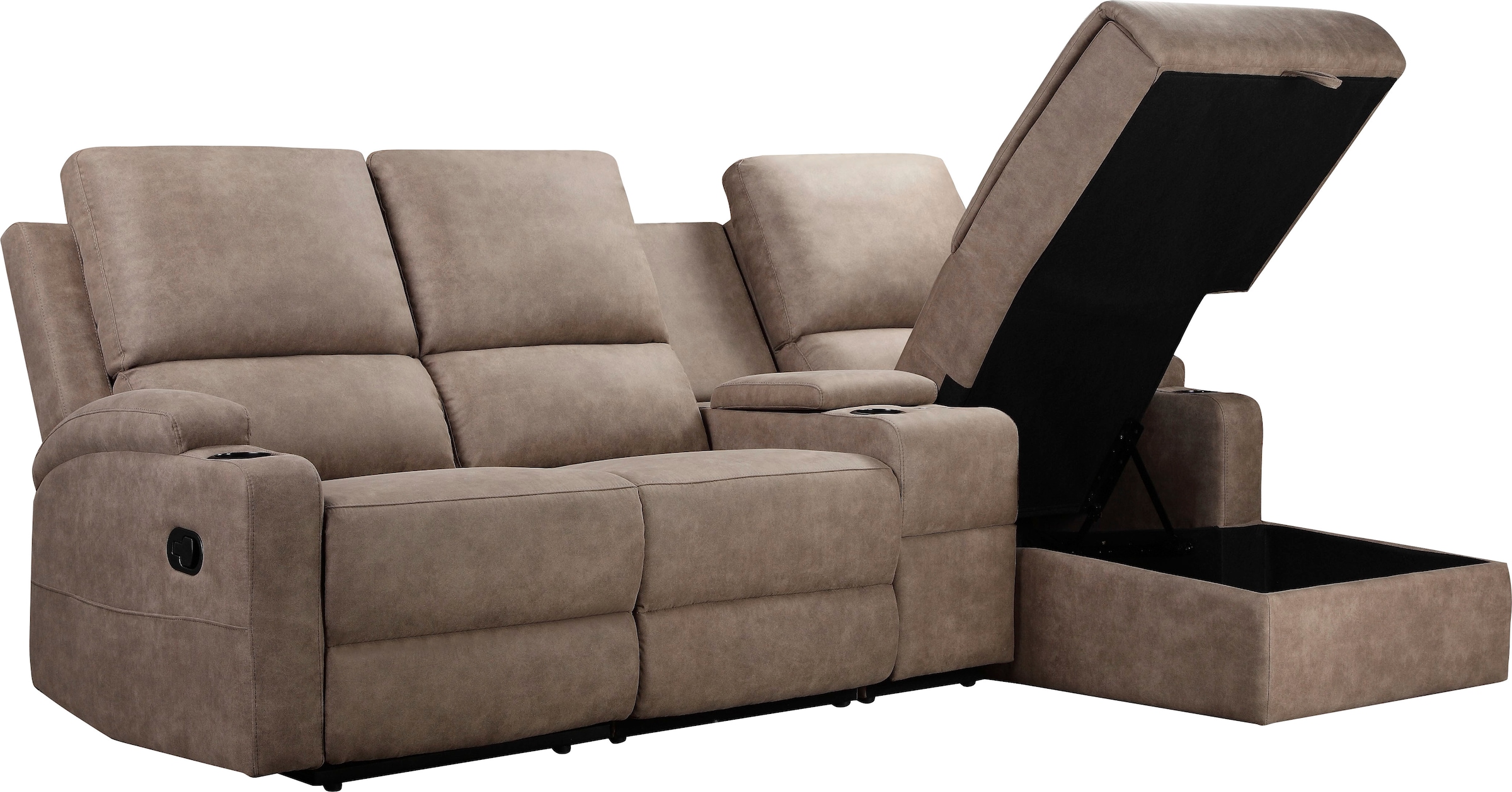 Home affaire Ecksofa »NAPORI Multimediasofa, 3er Kinosessel XXL, L-Form, 3 Bezugsstoffe«, Kinosofa mit Relaxfunktion, Getränkehalter, Staufach und Staukasten