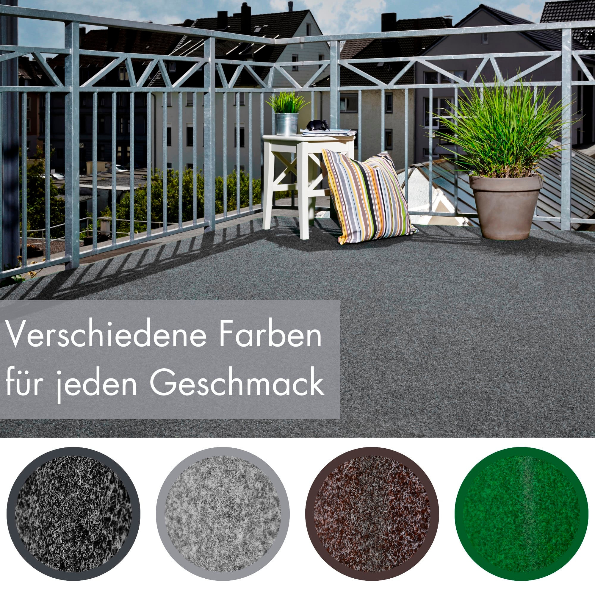 Andiamo Kunstrasen »Aberdeen, Made in Belgium«, rechteckig, 10 mm Höhe, aus Nadelfilz, mit Drainagenoppen, für Balkon, Terasse, Wintergarten