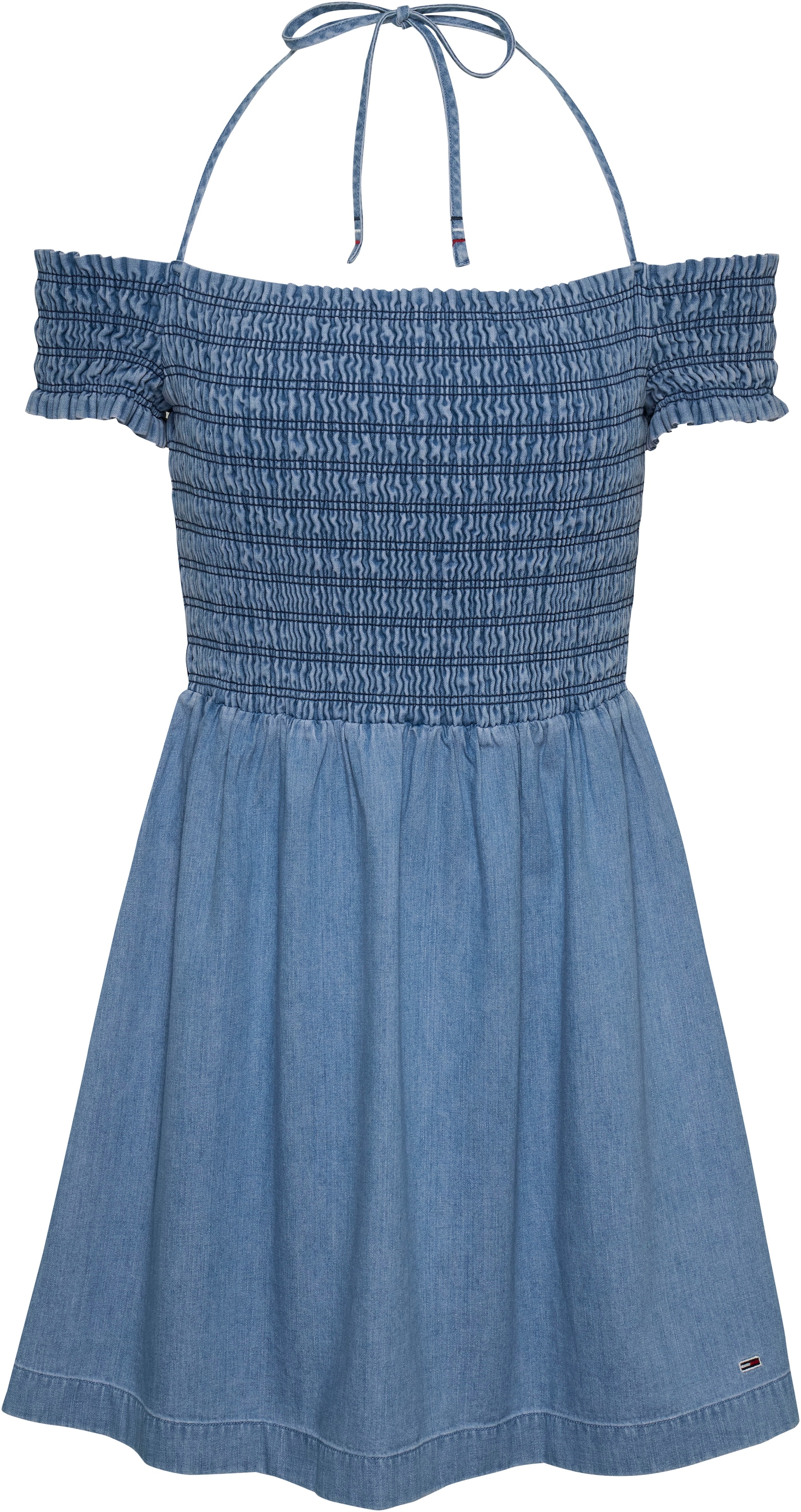Tommy Jeans Midikleid »TJW CHAMBRAY FIT & FLARE DRESS«, mit Bindeband, in blauer Waschung