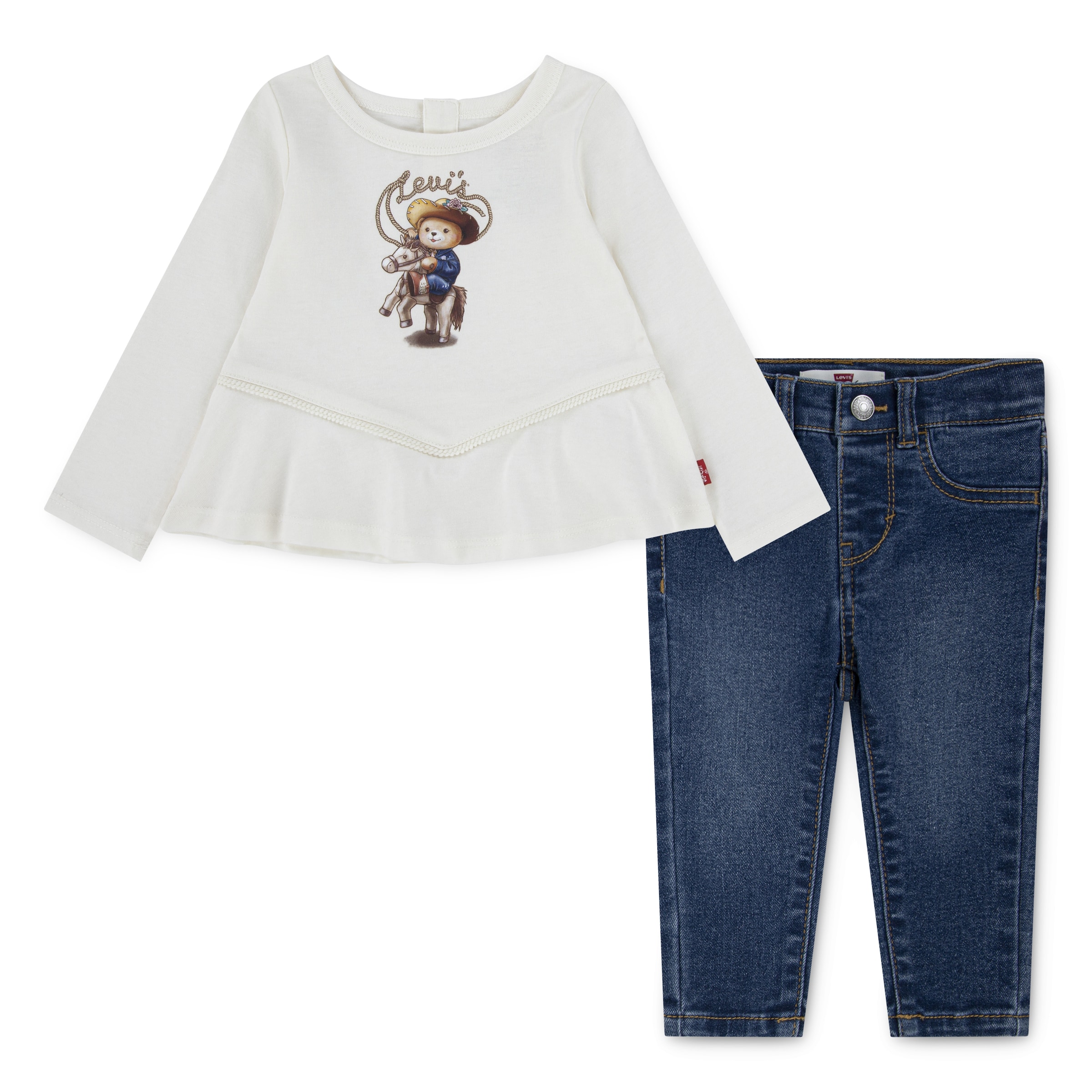 Levi's® Kids Langarmshirt & Hose »LVG WESTERN PEPLUM TOP,JEANS« Set, 2 Stk. süsses Denim-Outfit im Western-Style, for Girls