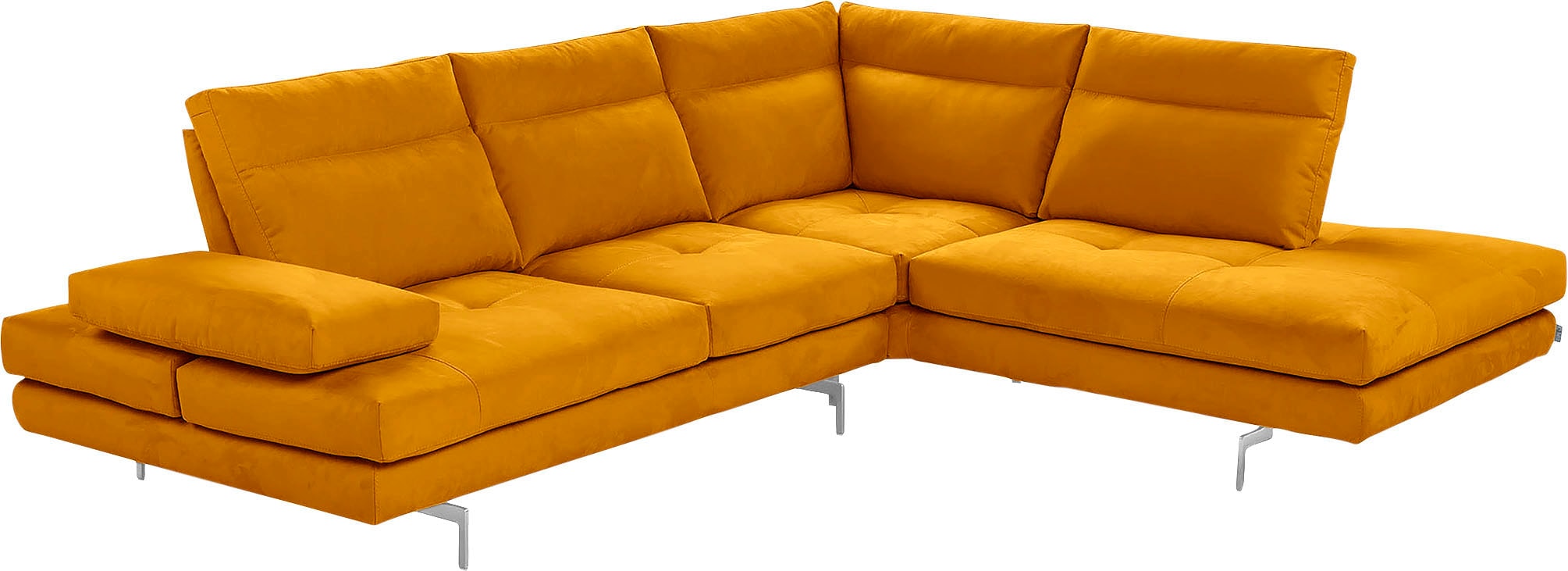 CALIA ITALIA Ecksofa "Toby Wing, L-Form, Multifunktionssofa, bequem und edel" Sitztiefenverstellung und Armteilfunktion, Füsse chrom glänzend
