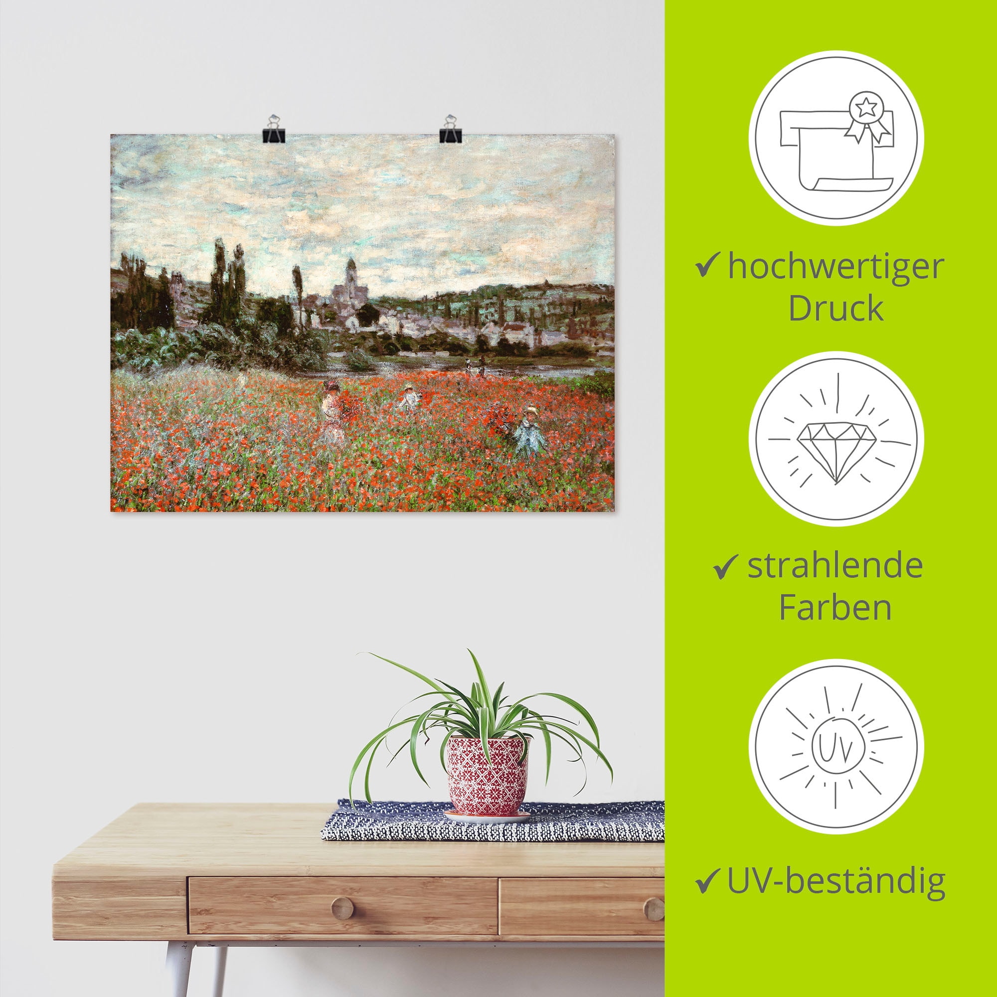Artland Kunstdruck »Mohnfeld bei Vetheuil. Ca.1880«, Blumenwiese, (1 St.), als Alubild, Leinwandbild, Wandaufkleber oder Poster in versch. Grössen