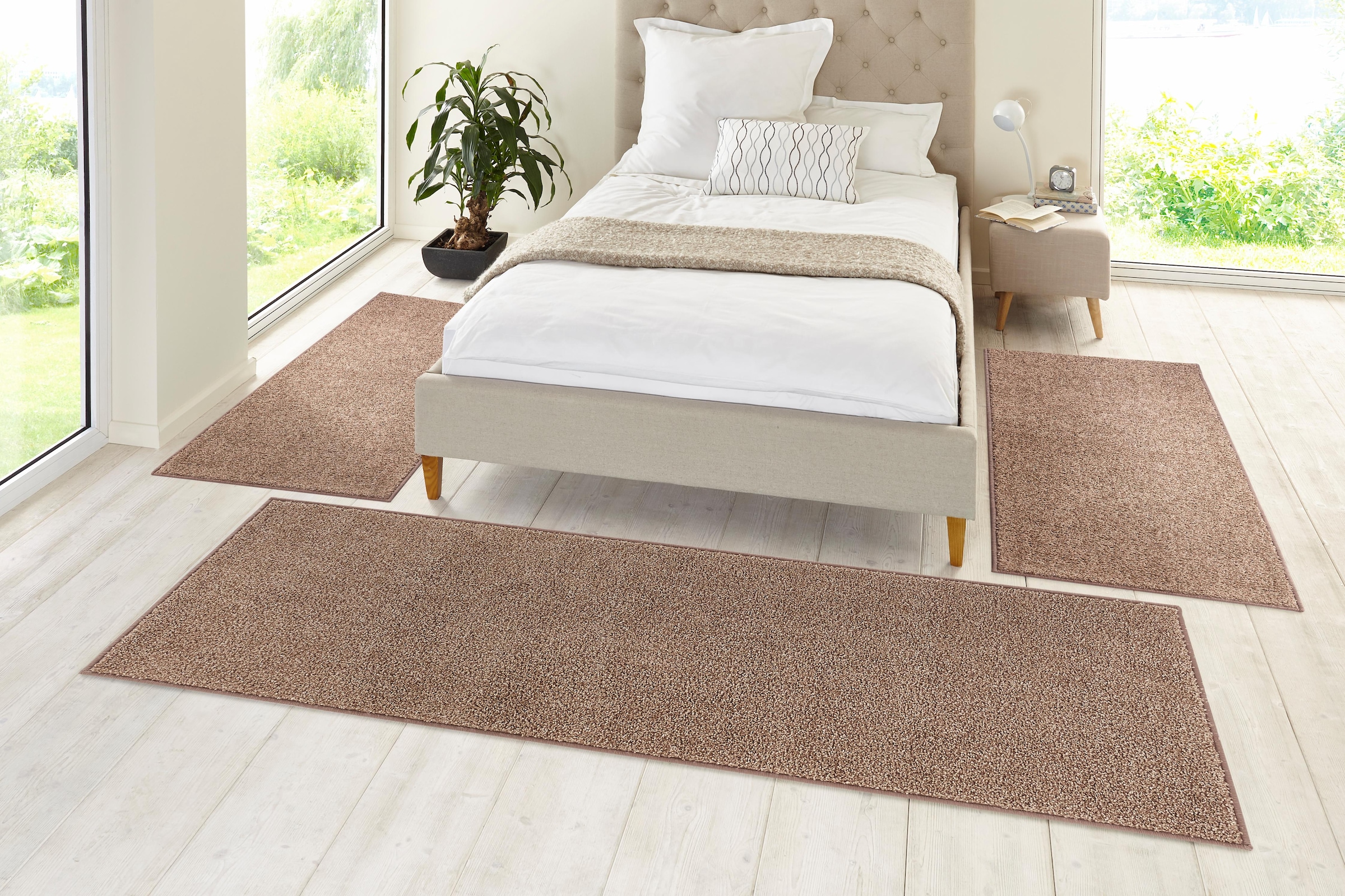 HANSE Home Bettumrandung »Pure 100«, (3 tlg.), Kurzflor, Unifarben, Teppich, Bettläufer, Bettvorleger, Teppichläufer