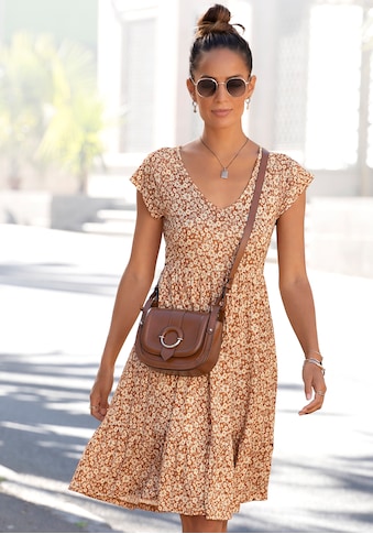 Jerseykleid, mit Blümchenprint und V-Ausschnitt, Sommerkleid, Strandkleid