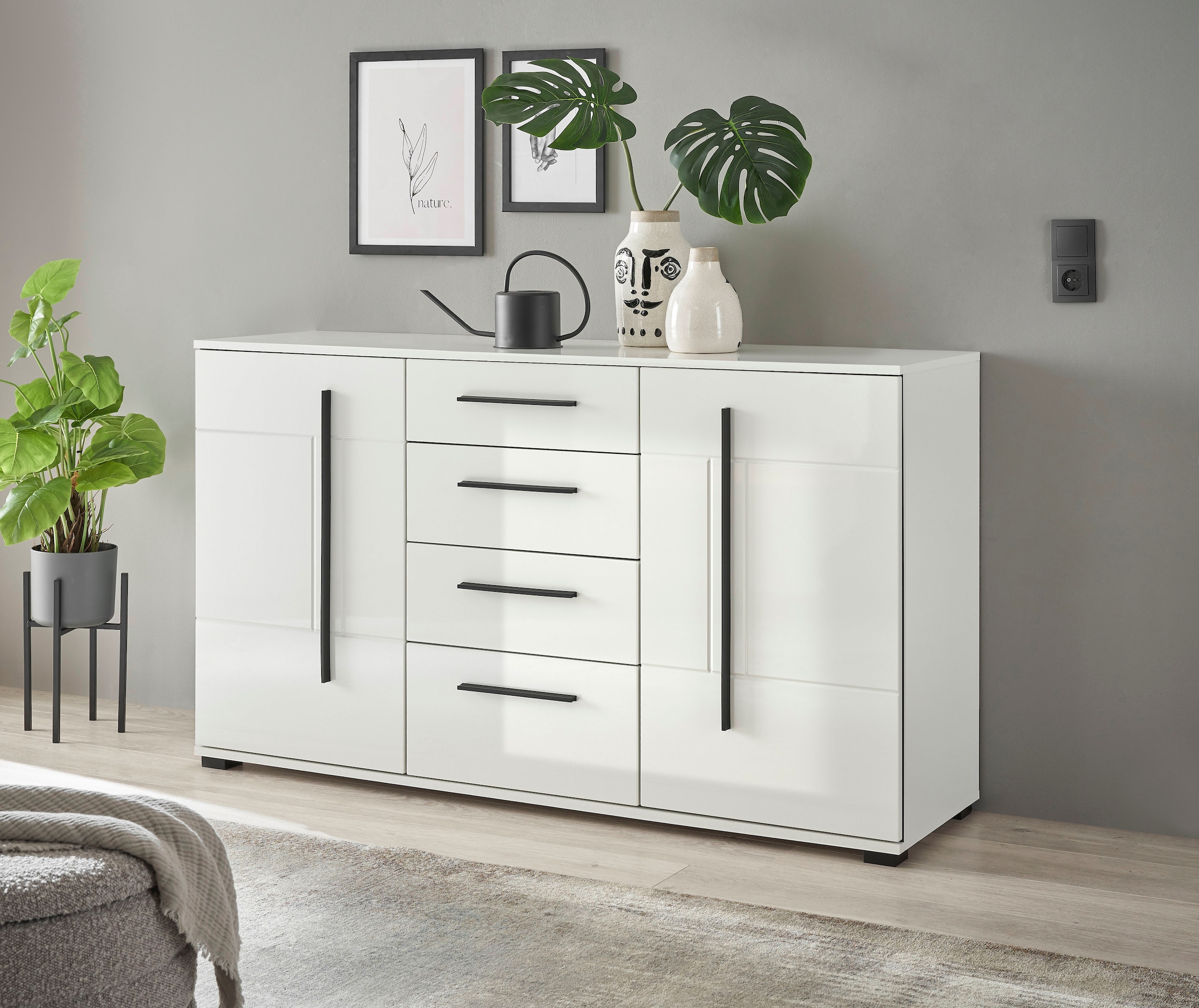 INOSIGN Sideboard »Cantara, moderner Schrank, Kommode in Eiche Evoke oder weiss«, schwarze Stangengriffe, ausreichend Stauraum, vielseitig einsetzbar