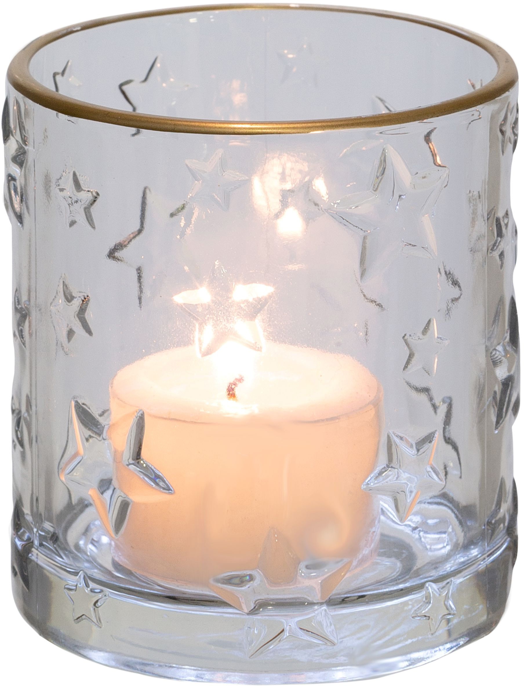 Creativ deco Windlicht "Weihnachtsdeko" klares Glas mit Stern-Struktur