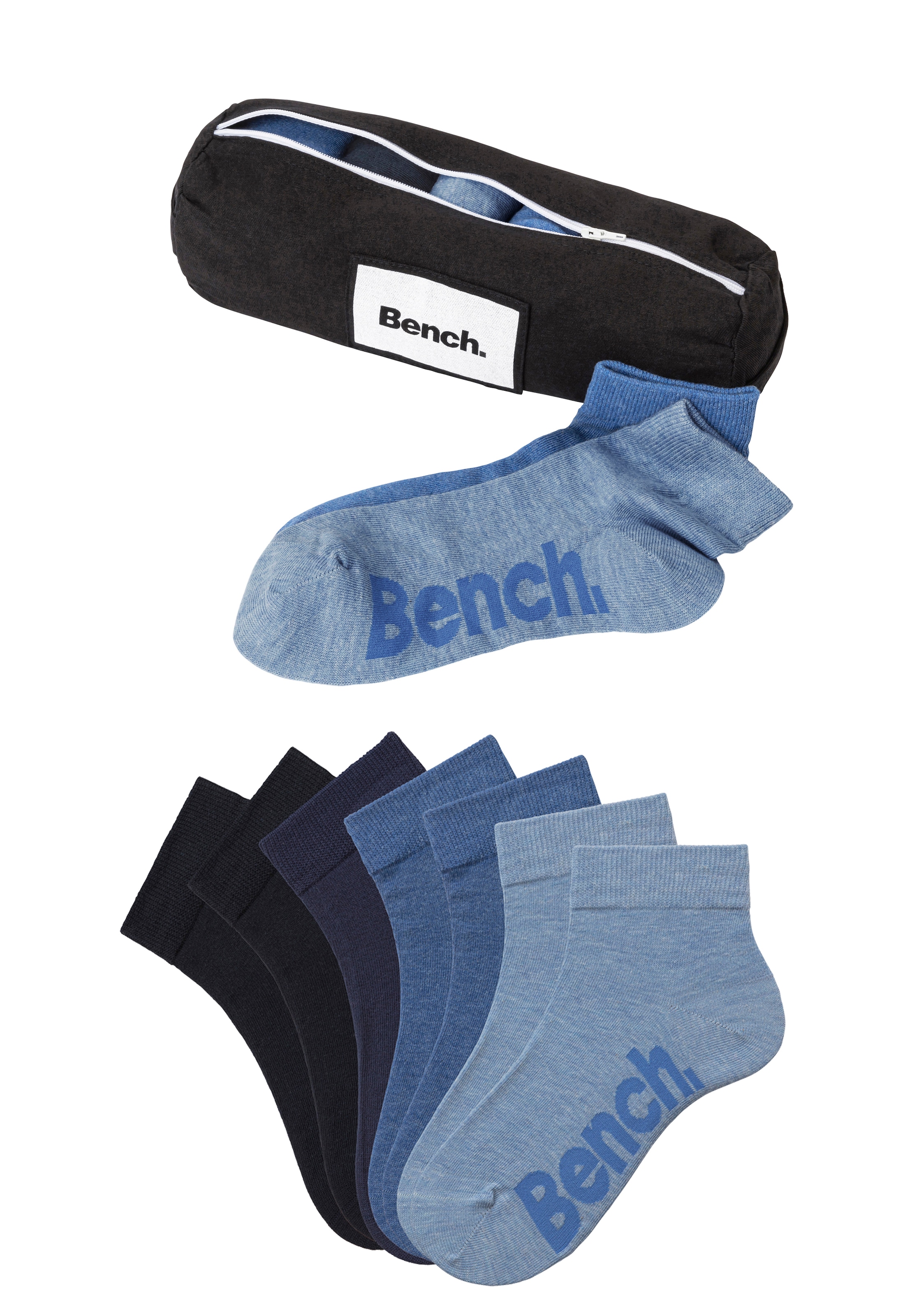 Bench. Kurzsocken, (Federtasche, 7 Paar), in ansprechendem Mäppchen mit Reissverschluss