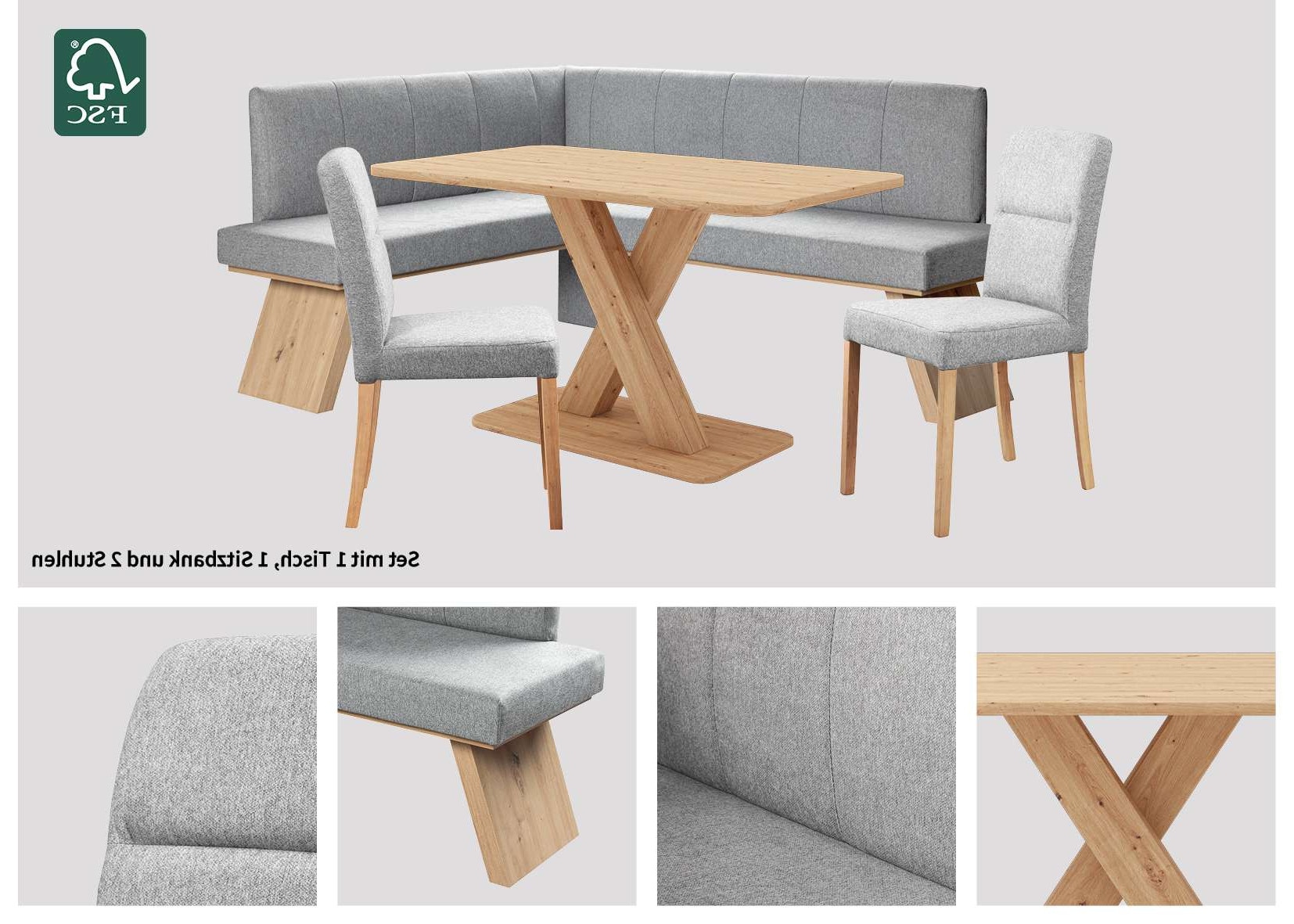 Home affaire Eckbankgruppe »Nina«, (Set, 4 tlg., 4er), Sitzgruppe Esszimmer Stühle Tisch und Bank bequem gepolstert