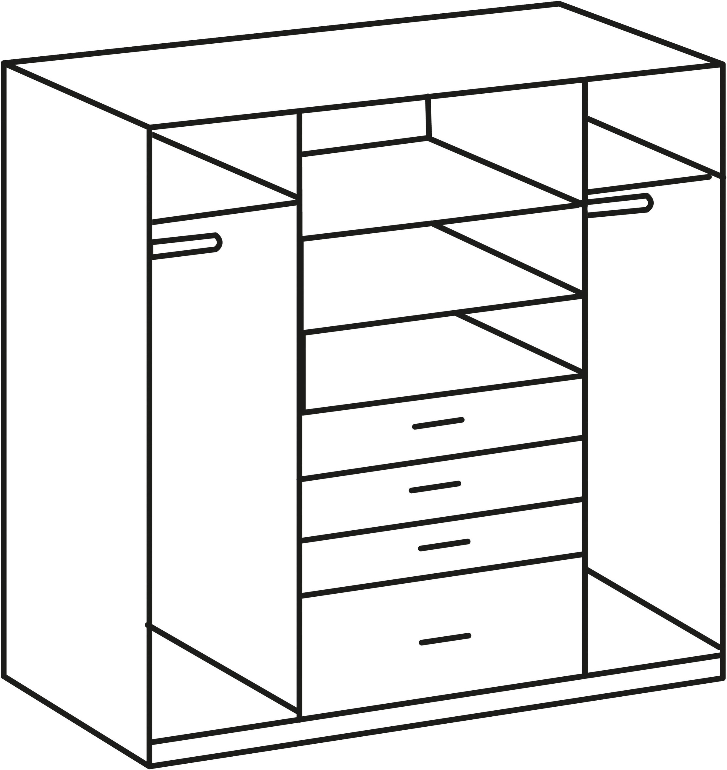 Wimex Kleiderschrank »Cottbus, in weiss oder grau modern kombiniert mit graphitfb.Schubladen«, (in 3 Grössen, schwarze Griffe, Made in Germany), mit 4 Schubladen, wahlweise mit oder ohne Spiegel