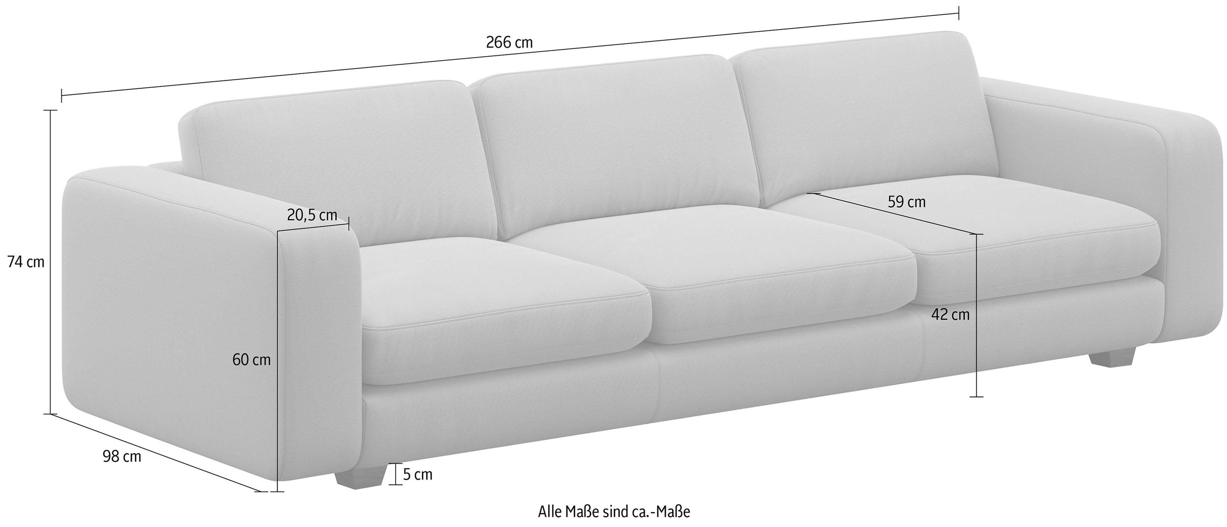 machalke® 4-Sitzer »valentino«, mit breiten Armlehnen, Füsse Walnuss, Breite 266 cm