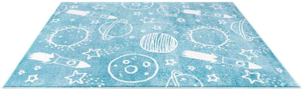 Carpet City Kinderteppich »ANIME912«, rechteckig, 11 mm Höhe, Kinderzimmer Teppich Modern mit Mond, Blumen, Wolken, Creme, Multi