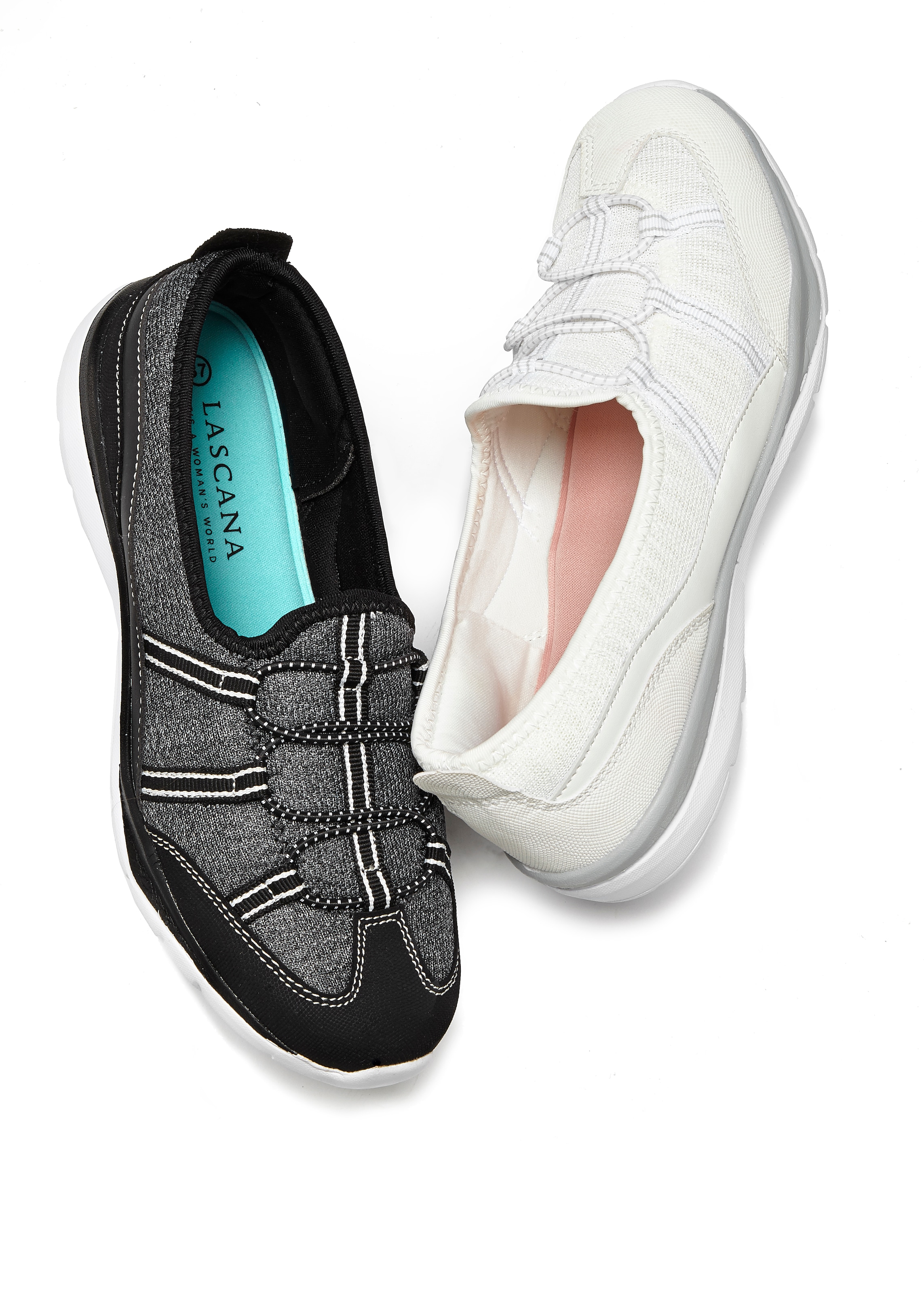 LASCANA Sneaker »Halbschuh, Freizeitschuh, Slipper,«, zum Reinschlüpfen mit elastischen Schnürbändern VEGAN