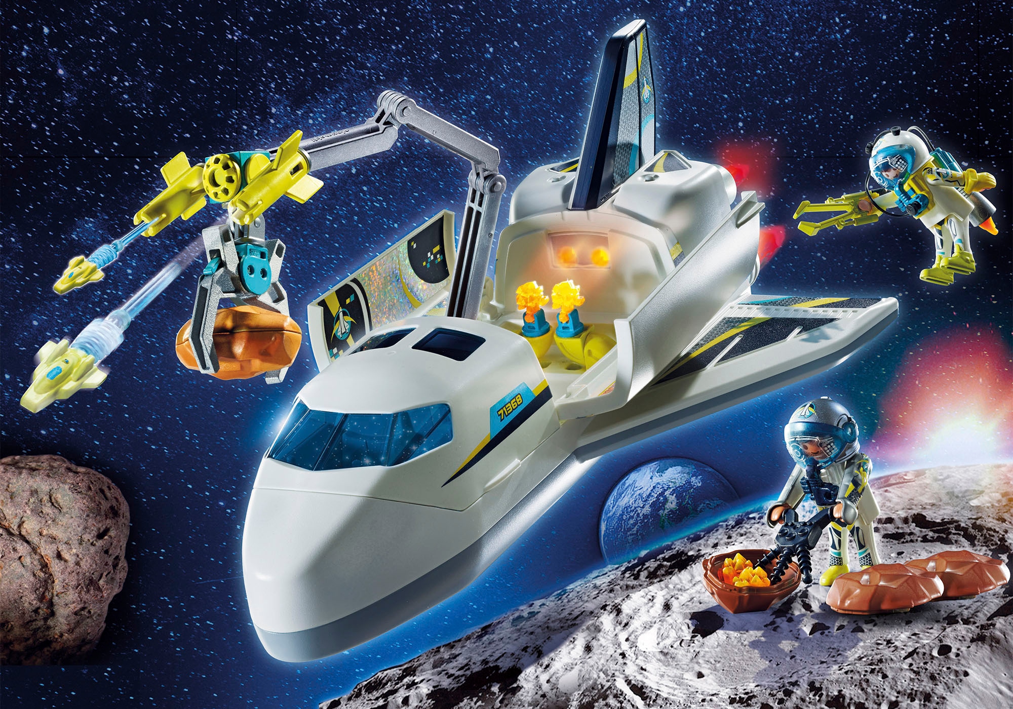 Playmobil® Konstruktions-Spielset »Space-Shuttle auf Mission (71368), Space«, (72 St.), mit Licht