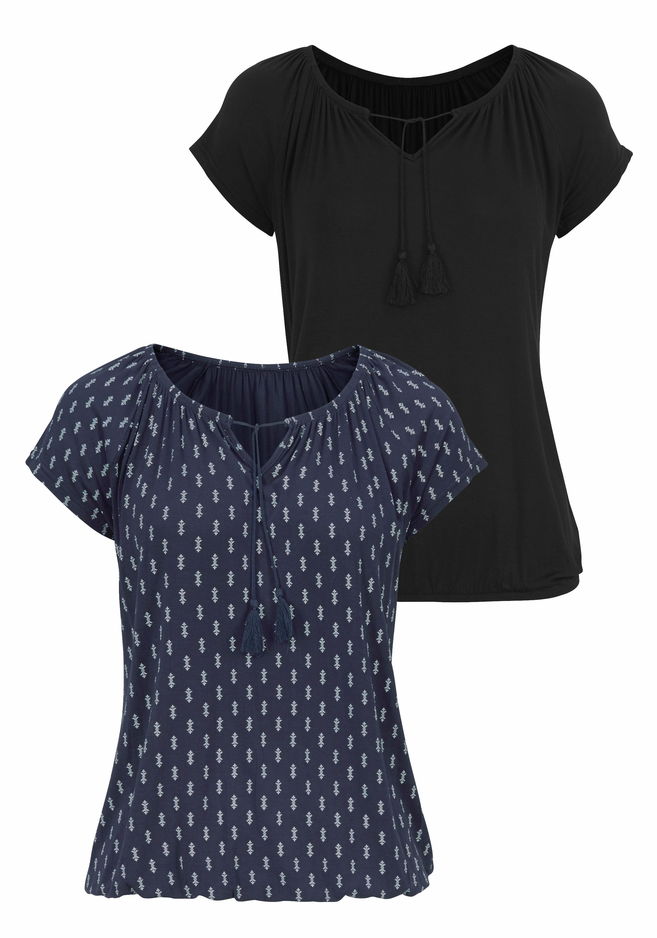 Vivance Kurzarmshirt »mit leicht gerafftem Ausschnitt« 2er-Pack, aus weichem Viskose-Stretch