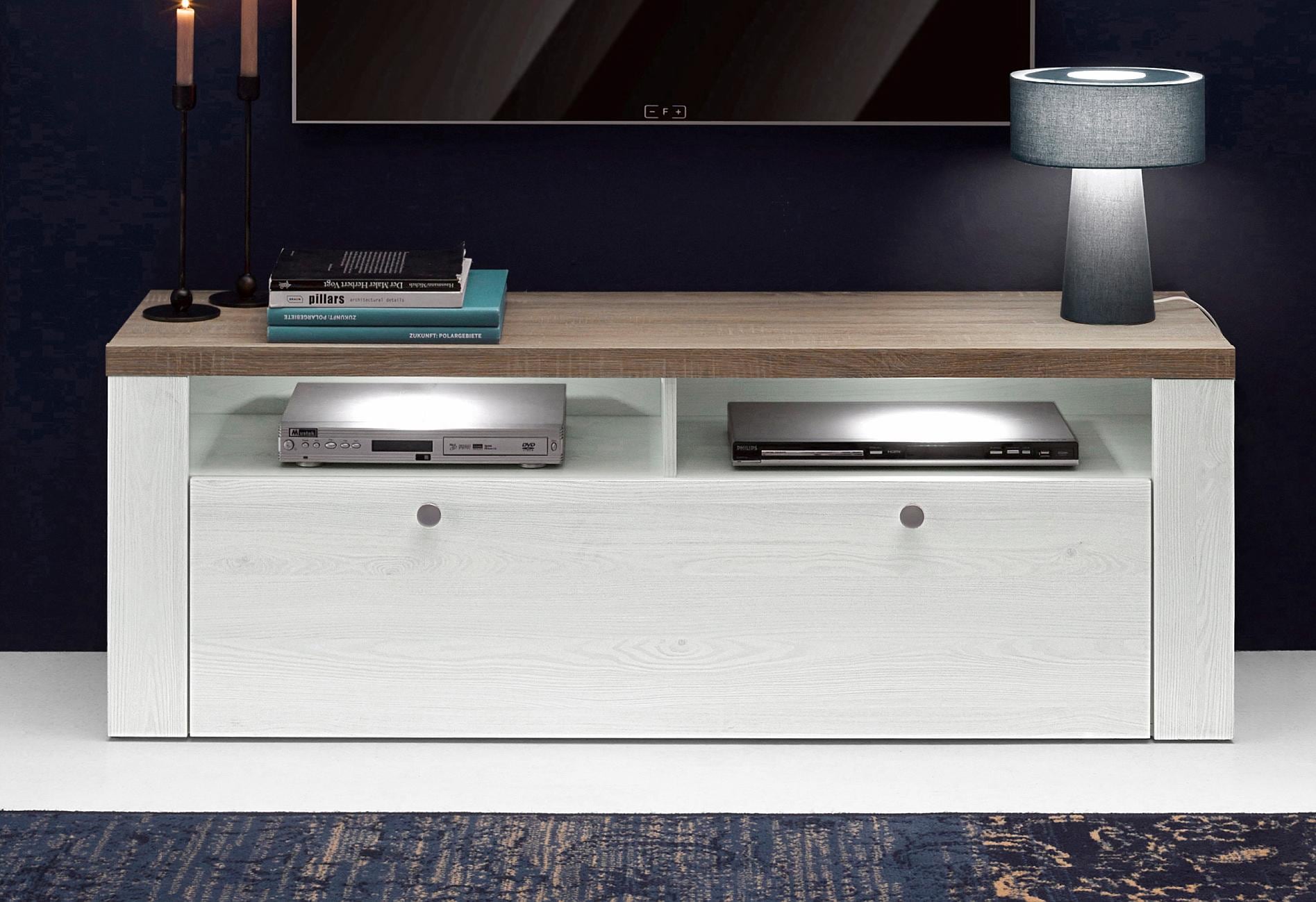 Home affaire Lowboard »Larona, zeitloses TV Board mit 1 Klappe und 2 offenen Fächern«, Breite 140 cm, Fernsehbank, viel Stauraum, dekorative Rahmenoptik
