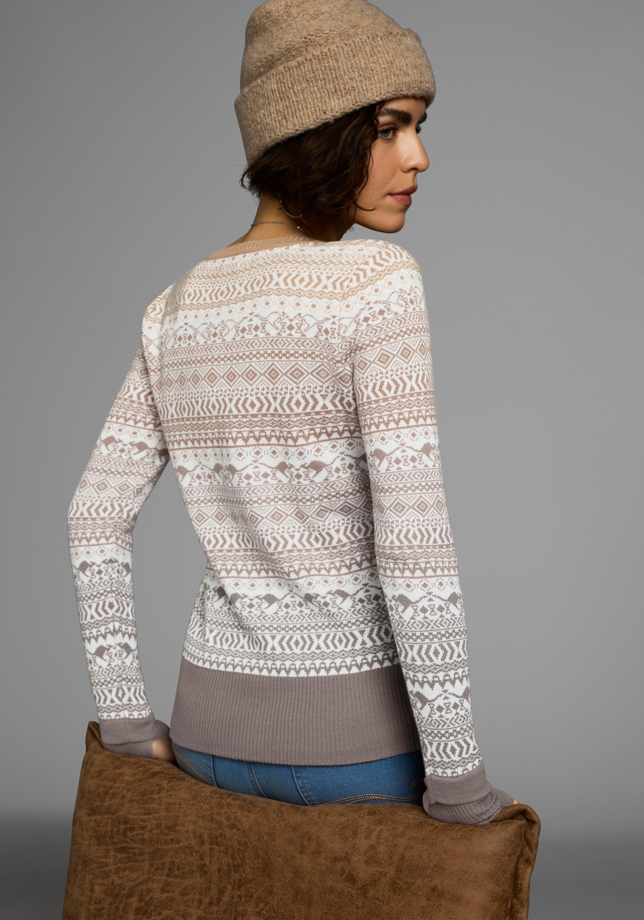 KangaROOS Jacquardpullover, im Norweger-Muster mit kleinen Kängurus