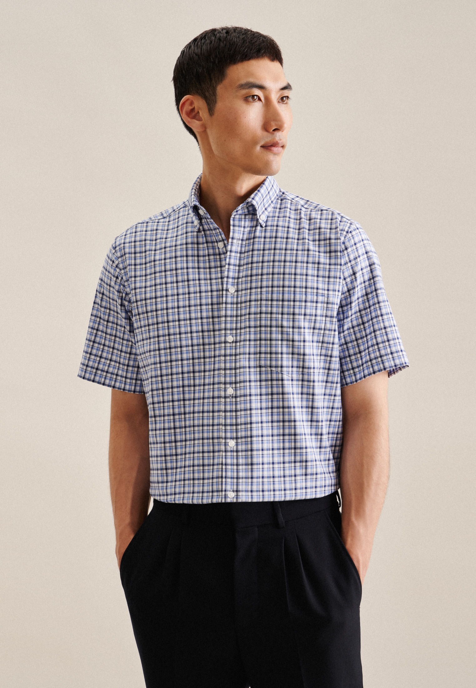 seidensticker Businesshemd »Comfort« Comfort 1/2 Button-Down-Kragen Karo