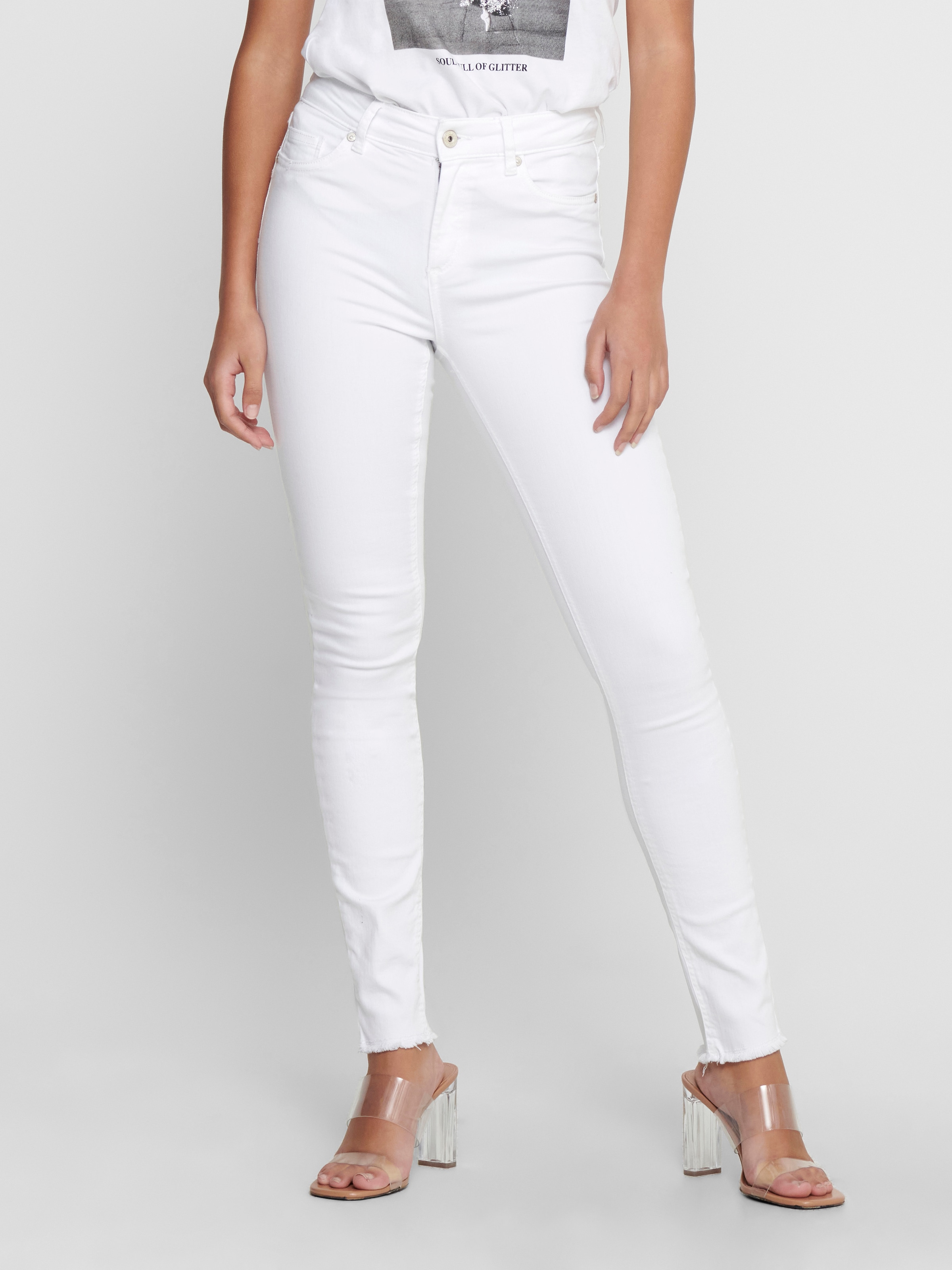 ONLY Ankle-Jeans »ONLBLUSH MID SK RW ANK DNM REA0730 NOOS« skinny fit, Denim/Jeans, Baumwollmischung, ausgefranst, unifarben