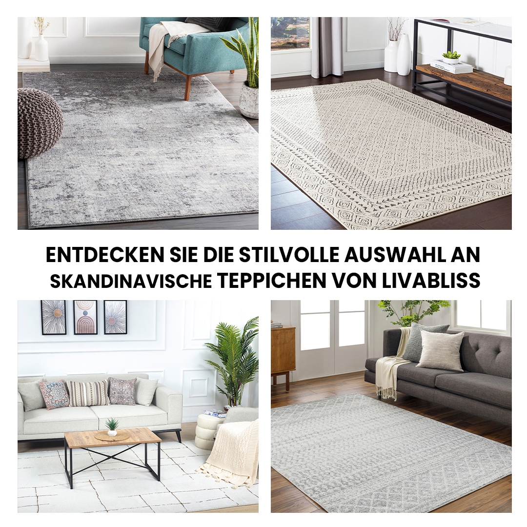 Livabliss Teppich »SANTIAGO«, rechteckig, 10 mm Höhe, Skandinavischer Teppich, Kurzflor Boho-Wohnzimmerteppich, Läufer