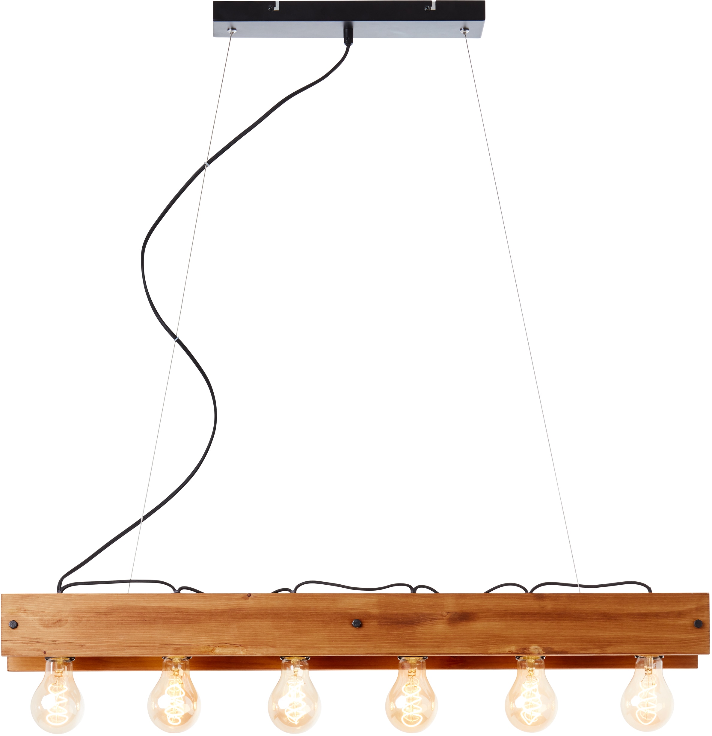 Brilliant Pendelleuchte »Calandra«, 6 flammig, Leuchtmittel E27 | ohne Leuchtmittel, 150 cm Höhe, 90 cm Breite, 6 x E27, Metall/Holz, schwarz/holz