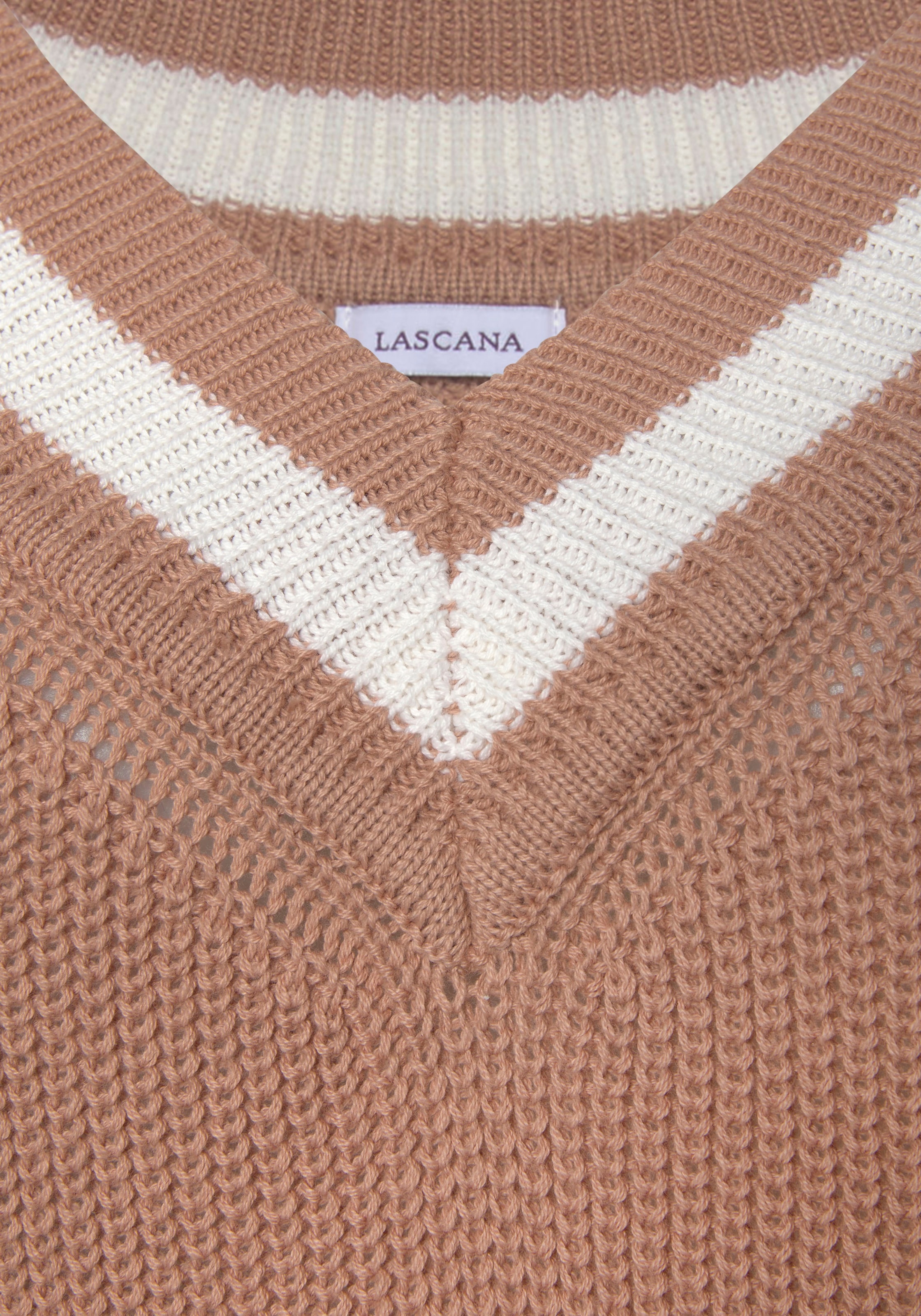 LASCANA V-Ausschnitt-Pullover, mit Streifen-Details, weicher Strickpullover, casual-chic