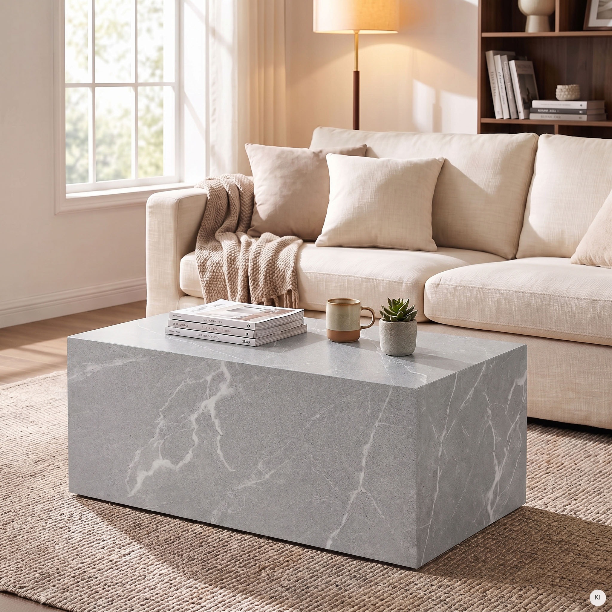 SalesFever Couchtisch "Almeria Wohnzimmertisch Stilvoller Beistelltisch 90/60 cm" Eleganz trifft Funktionalität: 90x60cm, Marmoroptik-Folierung