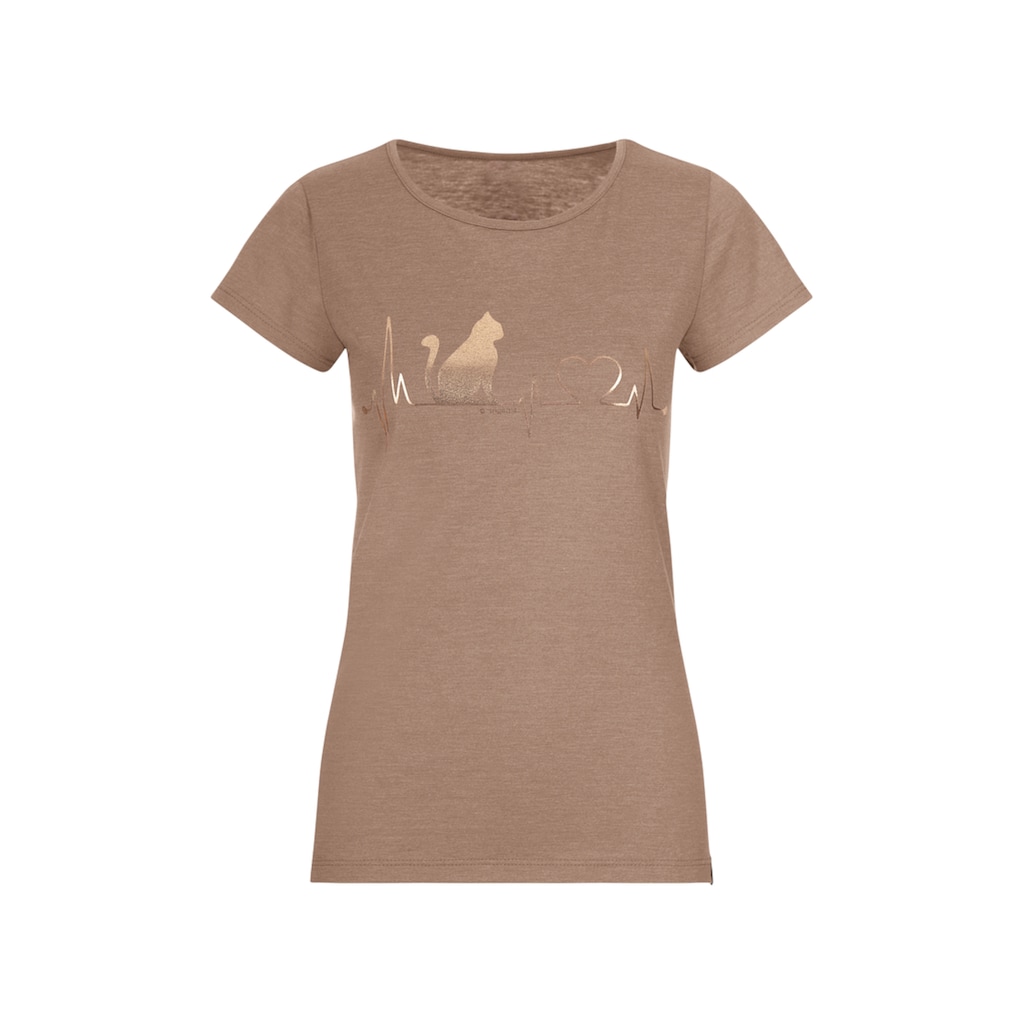 Trigema T-Shirt »TRIGEMA T-Shirt mit 1/4-Arm und Katzen-Druckmotiv«